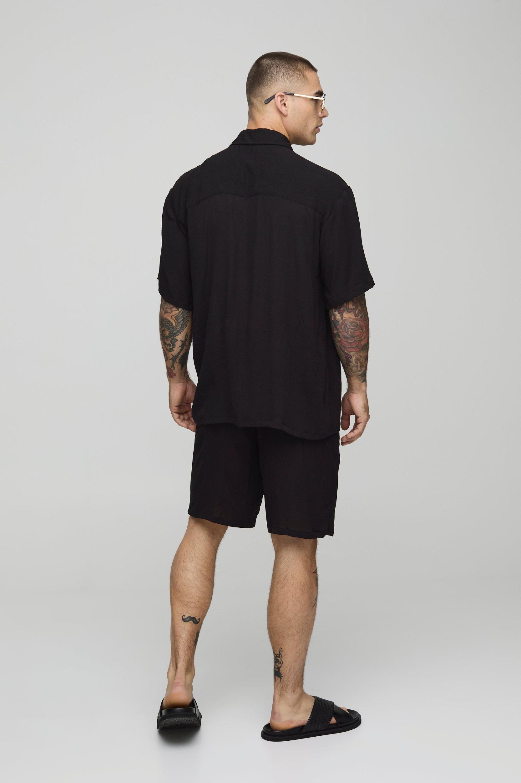Oversized Short Sleeve Woven Shirt & Short Set  | boohooMAN USA Product Image