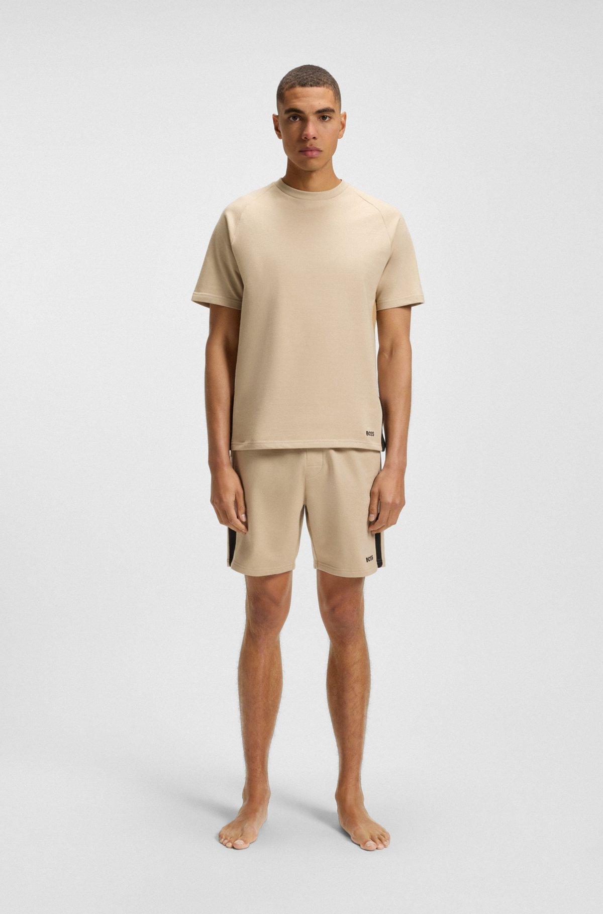 BOSS - Cotton-terry T-shirt with contrast side panels - Light Beige Product Image