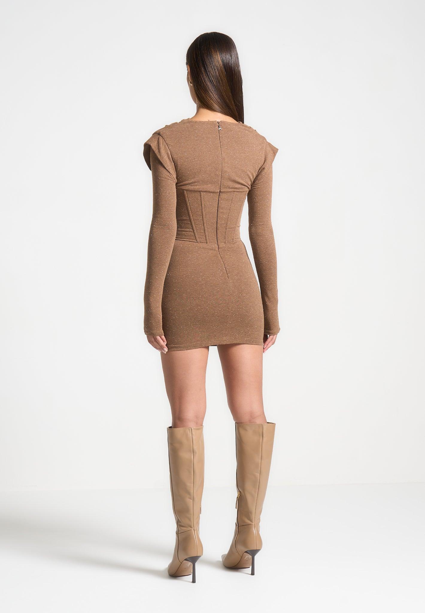 Draped Corset Overlay T-Shirt Mini Dress - Brown Marl Female Product Image