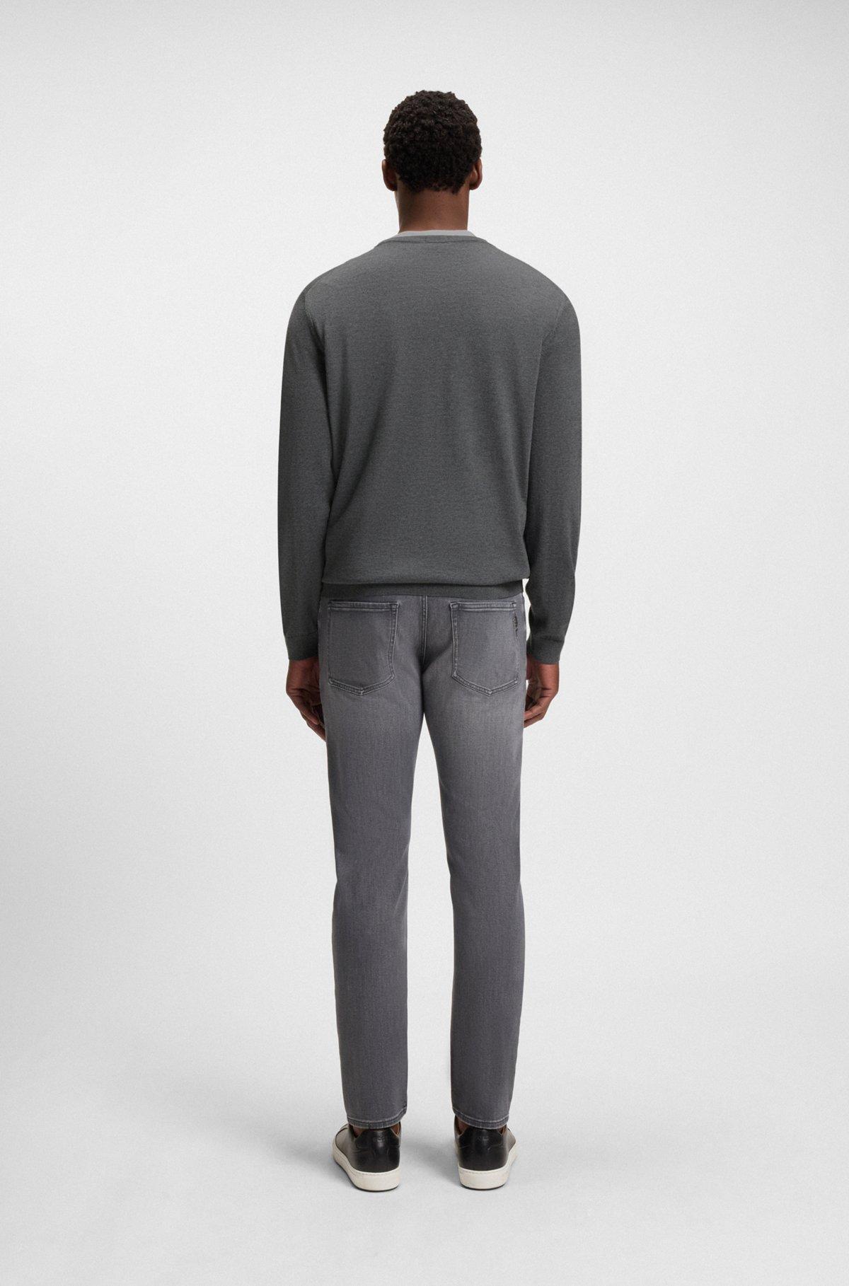 BOSS - Slim-fit sweater in merino wool with crew neckline - Grey Product Image