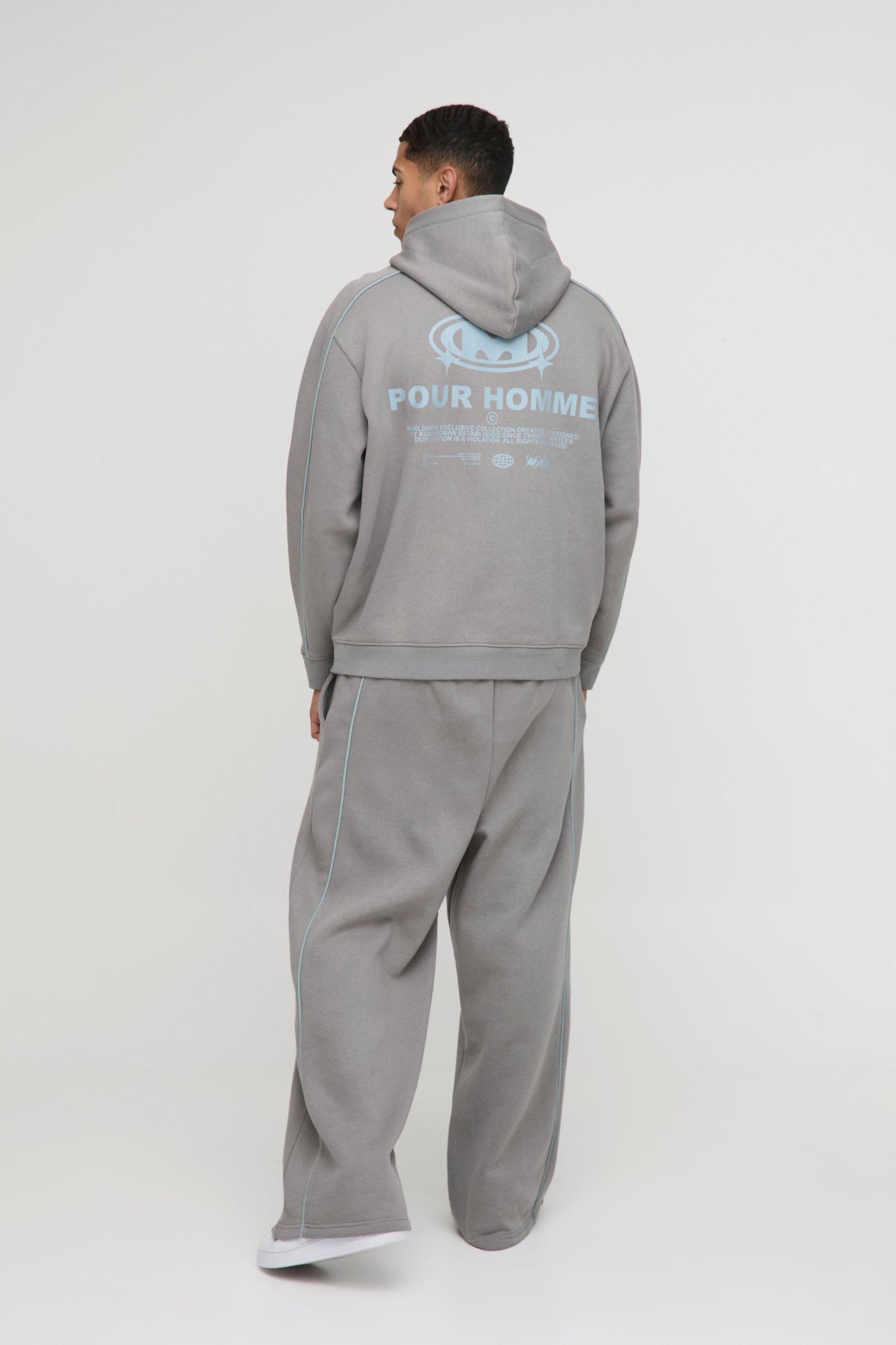 Oversized Homme Piping Extreme Wide Leg Hooded Tracksuit | boohooMAN USA Product Image