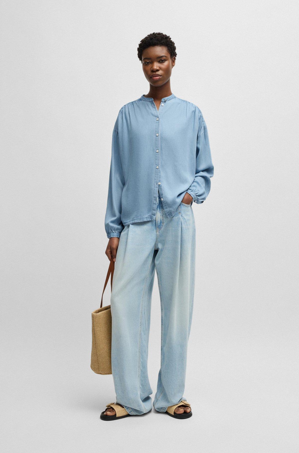 Relaxed-fit blouse in denim-look fabric Product Image