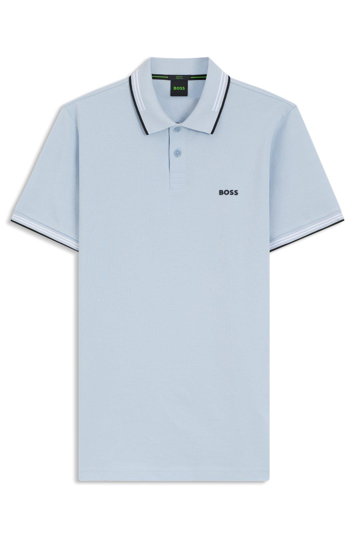Stretch-cotton slim-fit polo shirt with branding and stripes Product Image