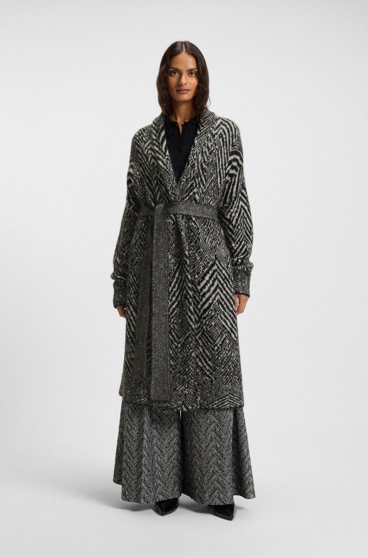 Longline belted cardigan in a patterned textured-wool blend Product Image
