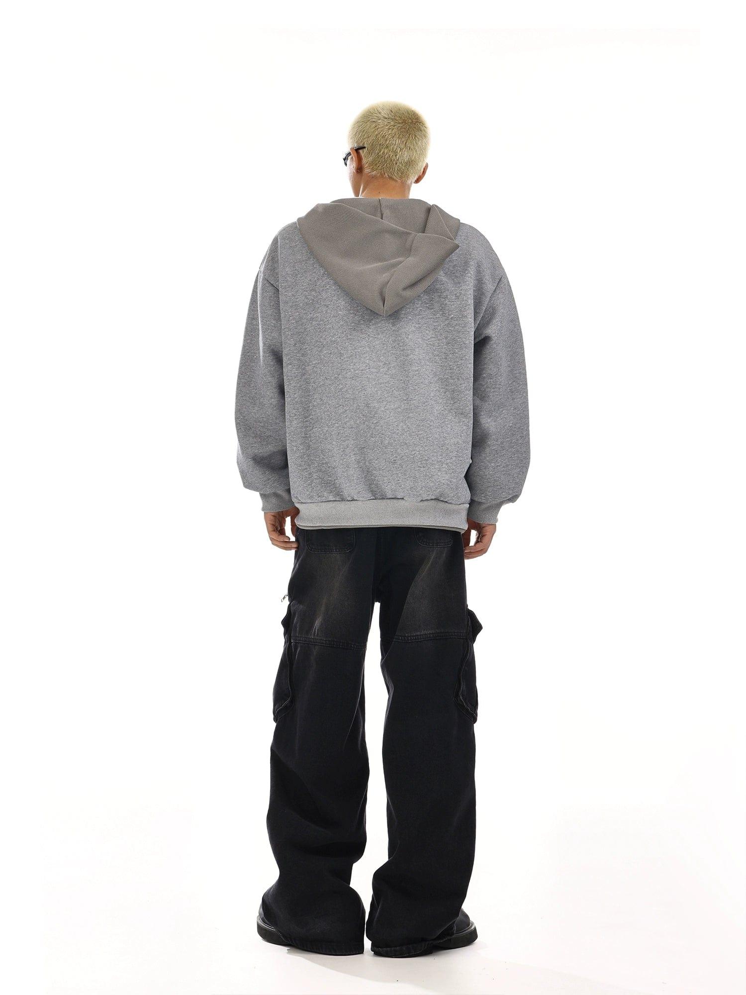 RT No. 12129 BLACK V-NECK PULLOVER HOODIE Product Image