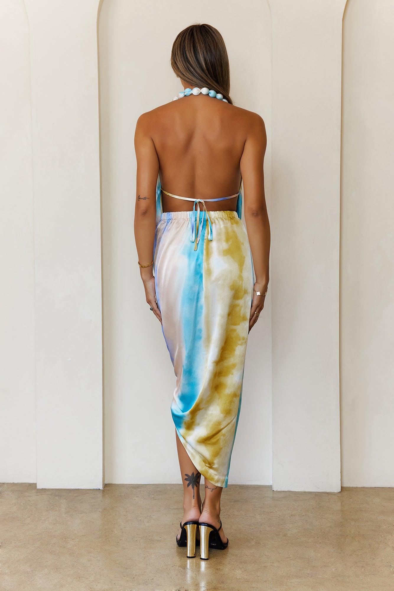 Sunset On The Sand Satin Midi Dress Aqua Product Image