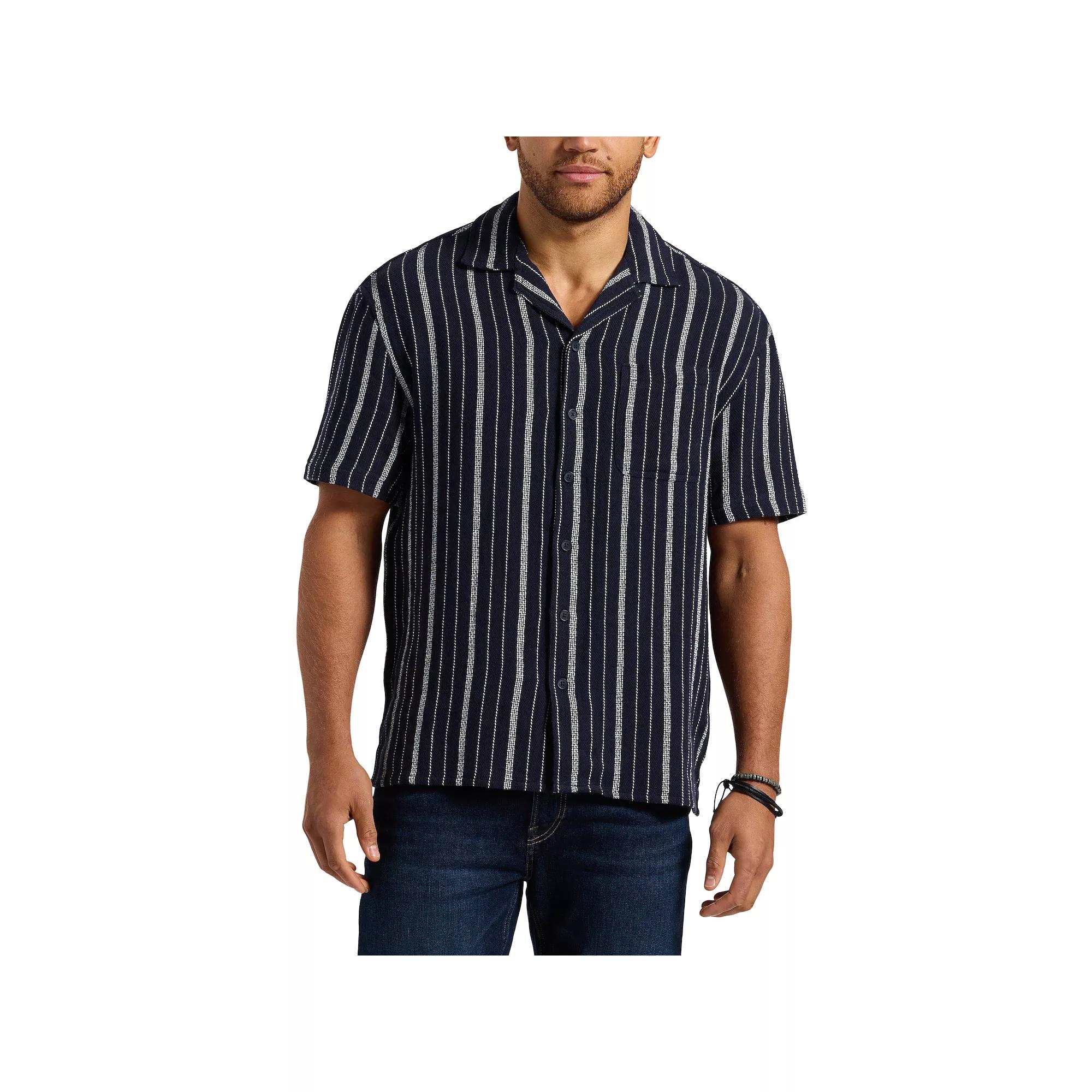 Men's Buffalo Jeans Textured Woven Button Down Shirt, Size: XL, Black Blue Product Image