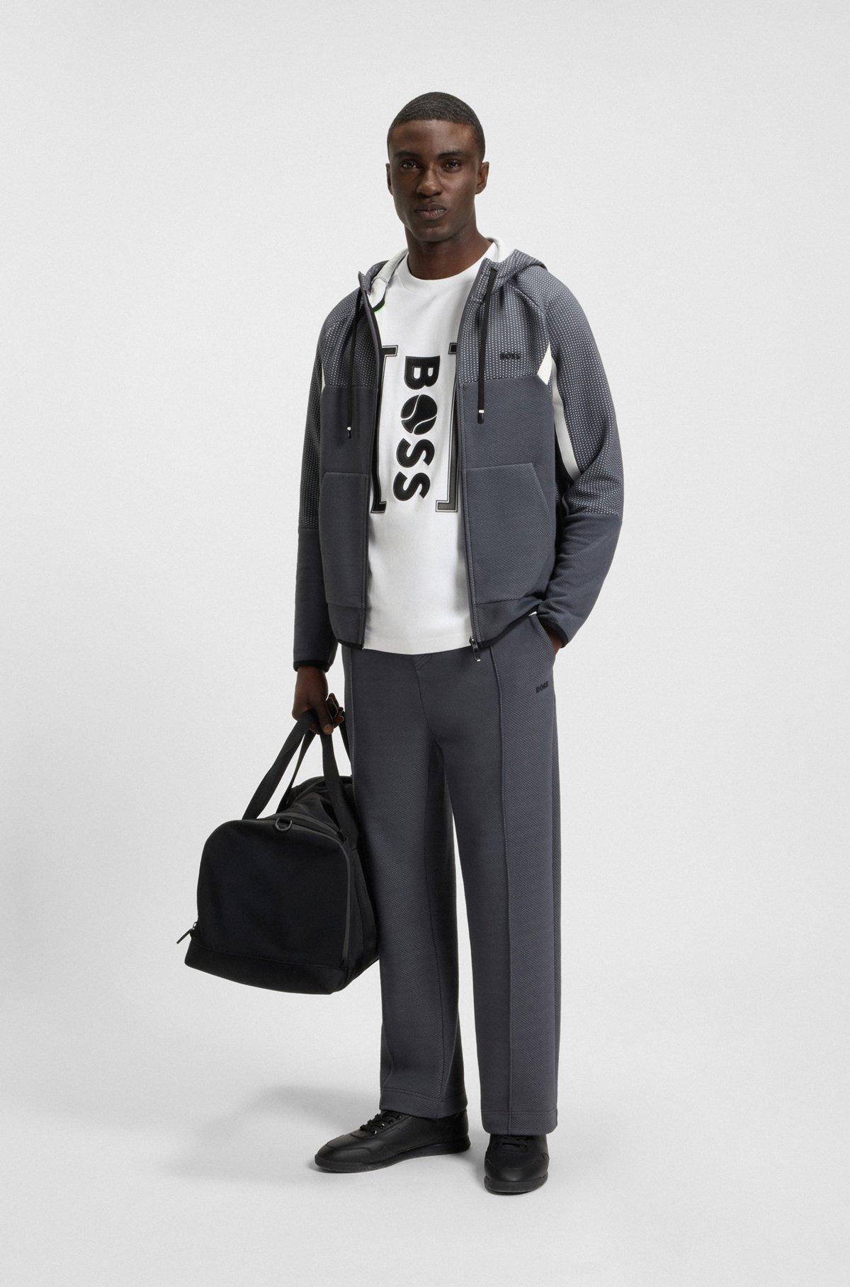 BOSS - Relaxed-fit T-shirt with tennis-inspired mesh-print logo - White Product Image