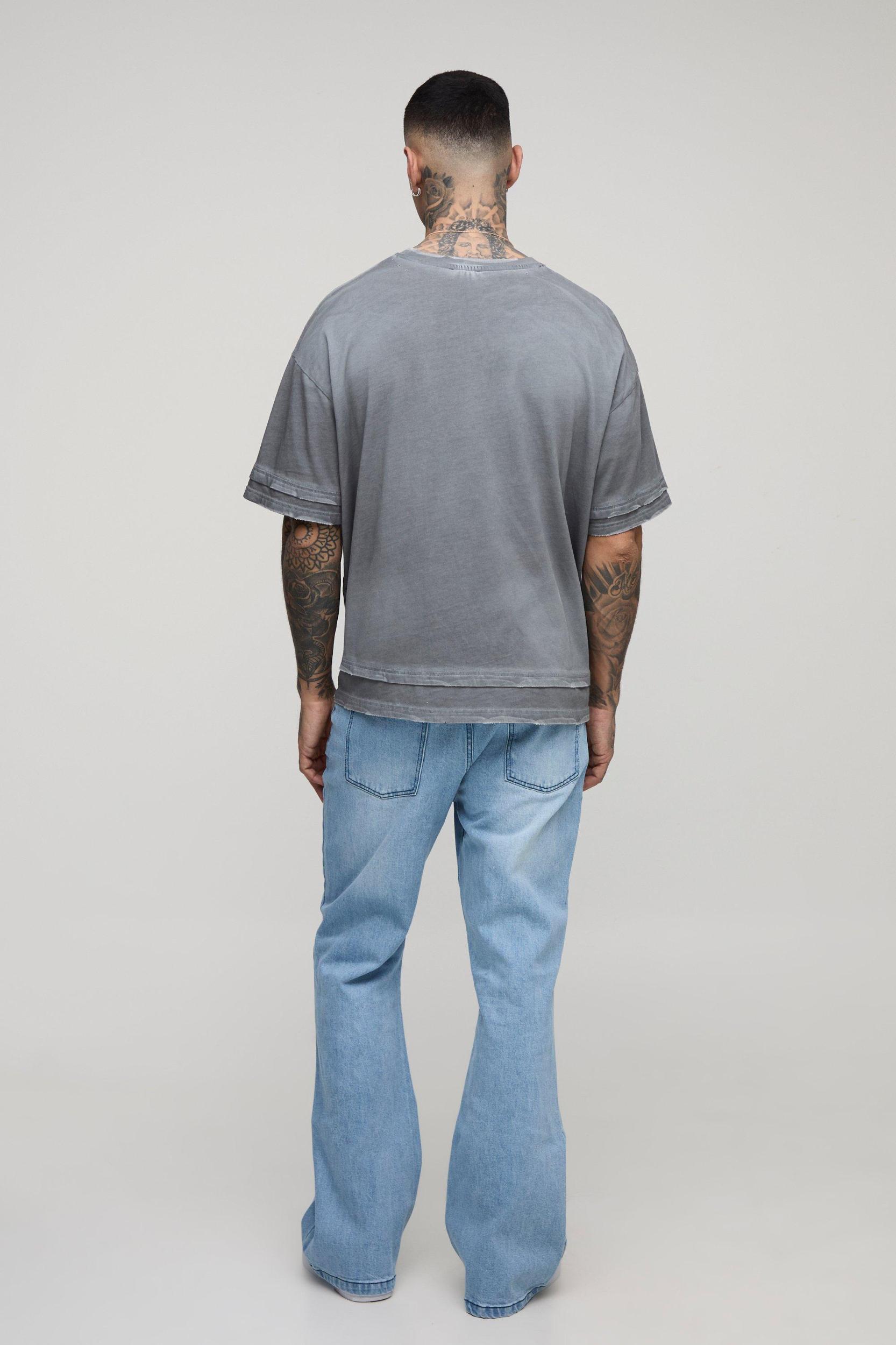 Tall Distressed Stretch Flared Jeans | boohooMAN USA Product Image