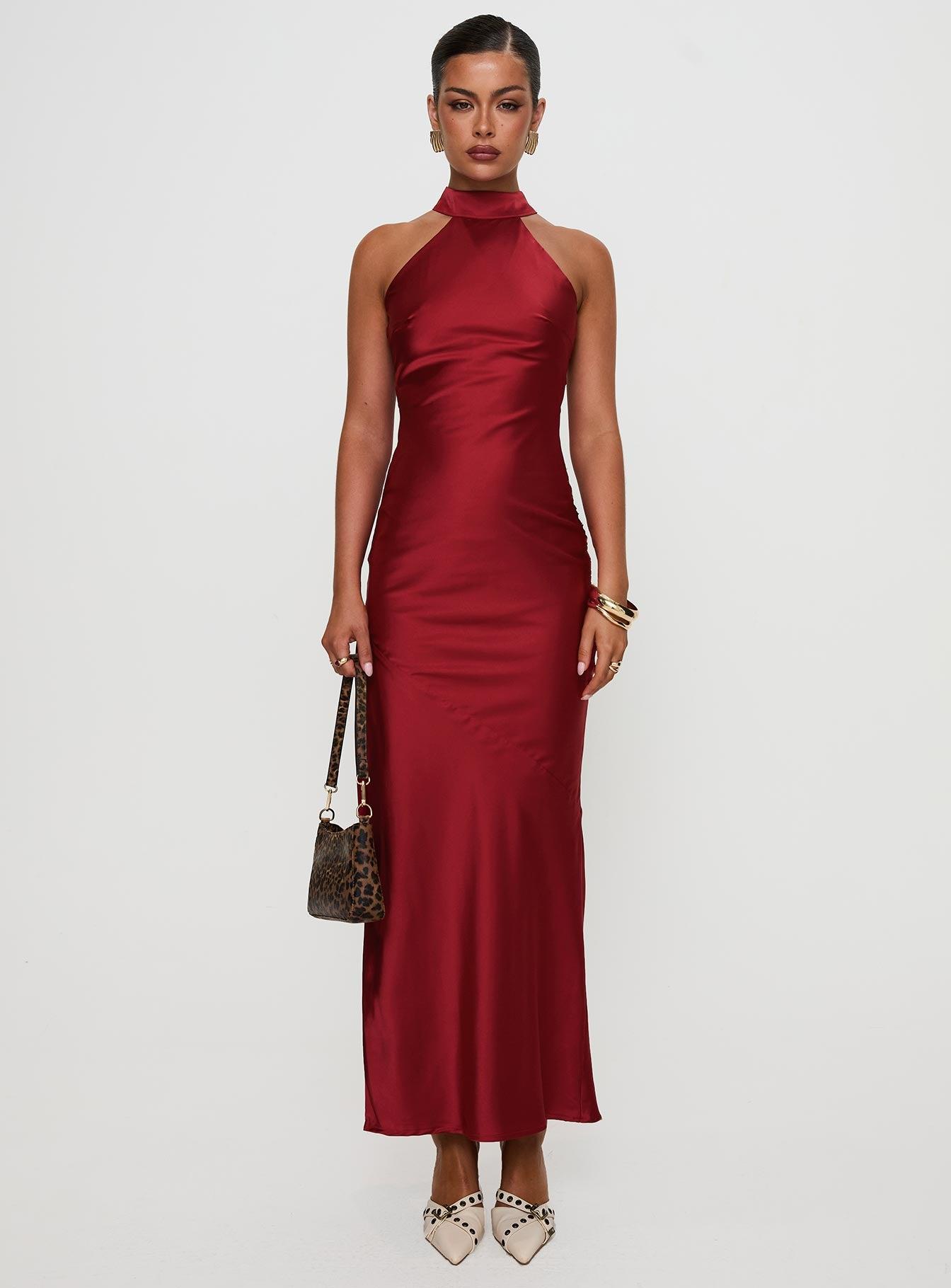 Mordecai Halter Maxi Dress Burgundy Product Image