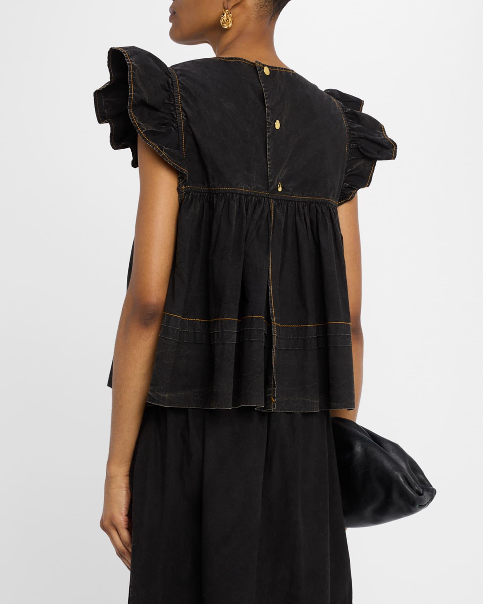 Garment-Dyed Flutter-Sleeve Babydoll Top  Product Image