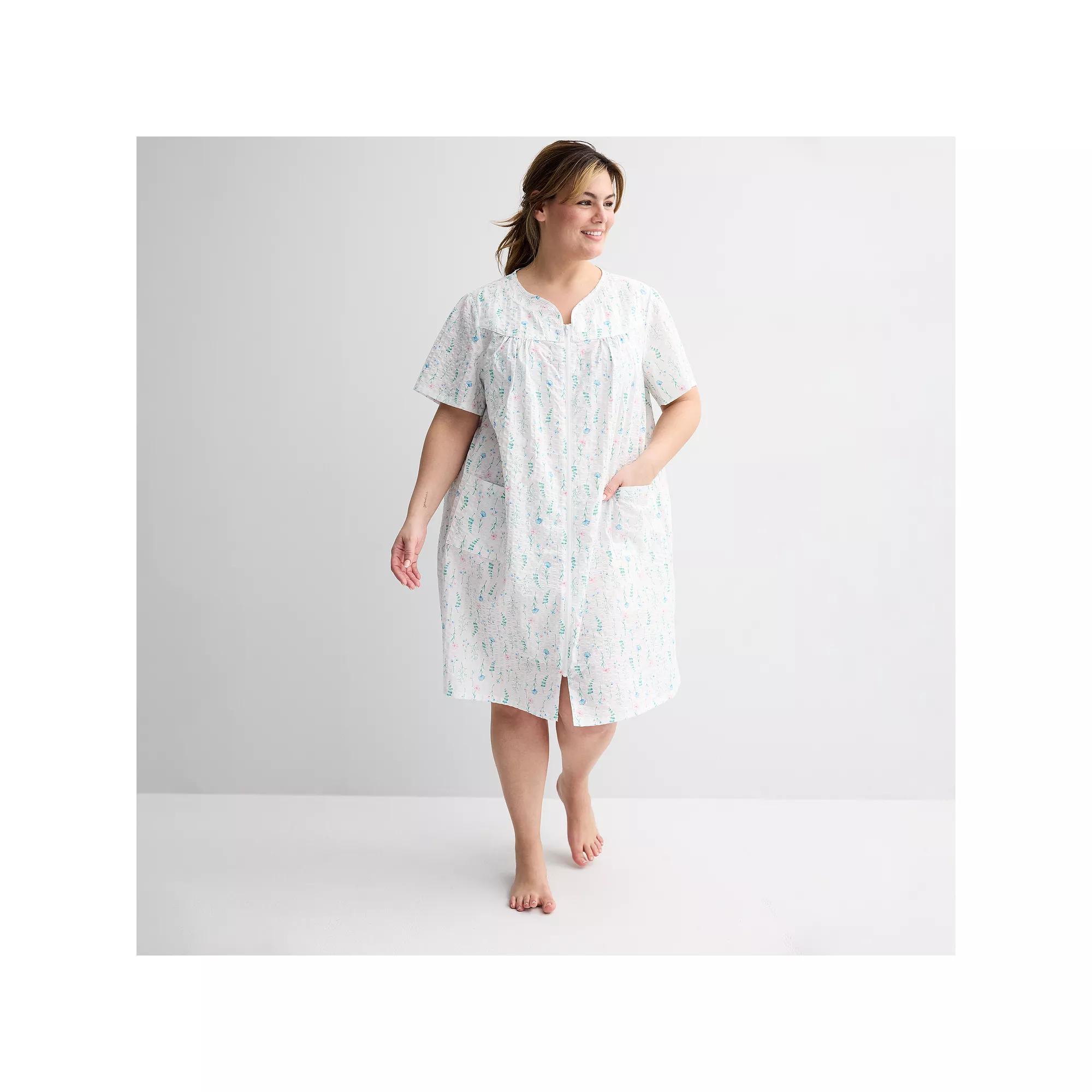 Plus Size Croft & Barrow® Woven Zip Short Robe, Women's, Size: 2XL, Little Floral Product Image