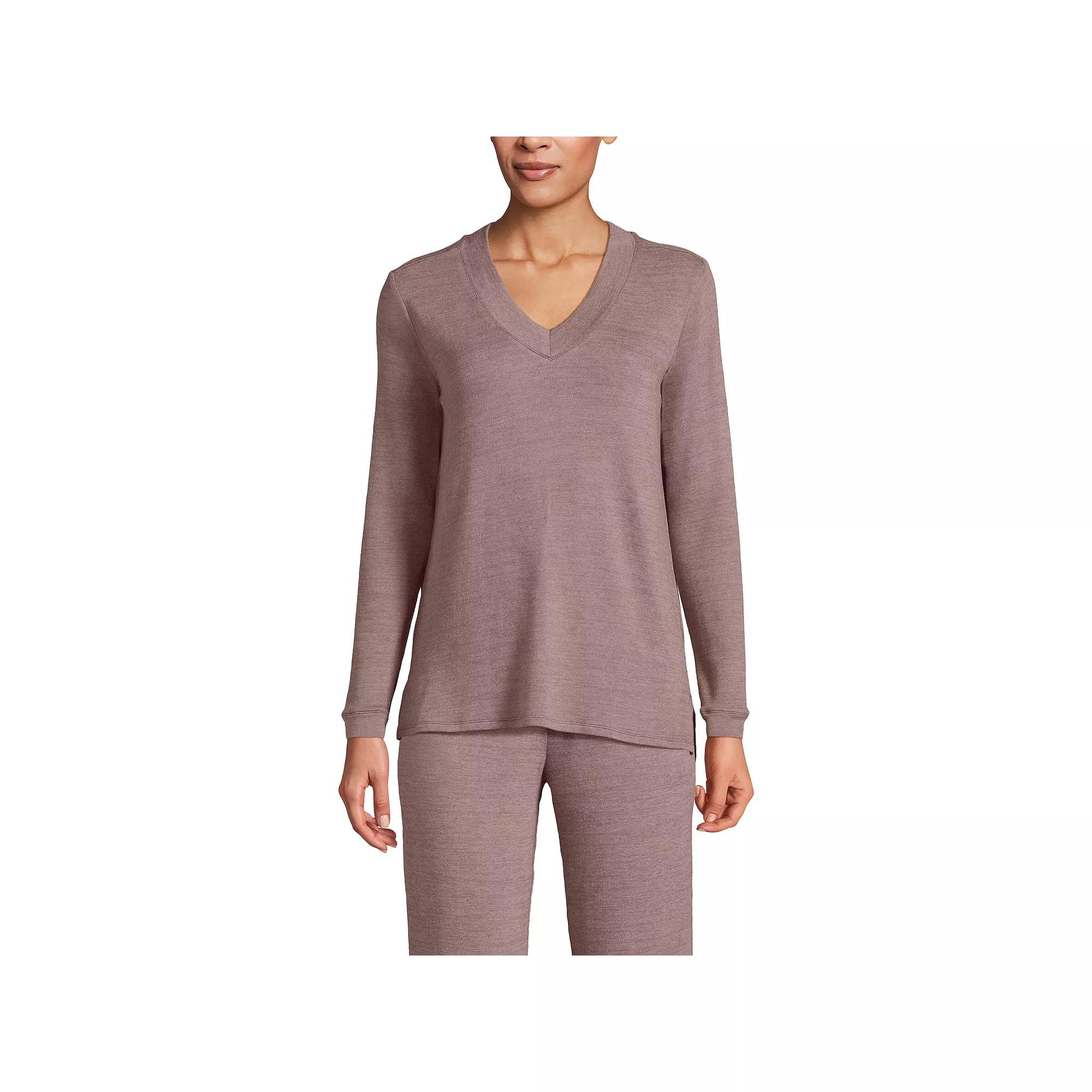 Women's Lands' End Cashtouch Faux Cashmere Cozy Long Sleeve Pajama Top, Size: Medium, Rosewood Grey Product Image