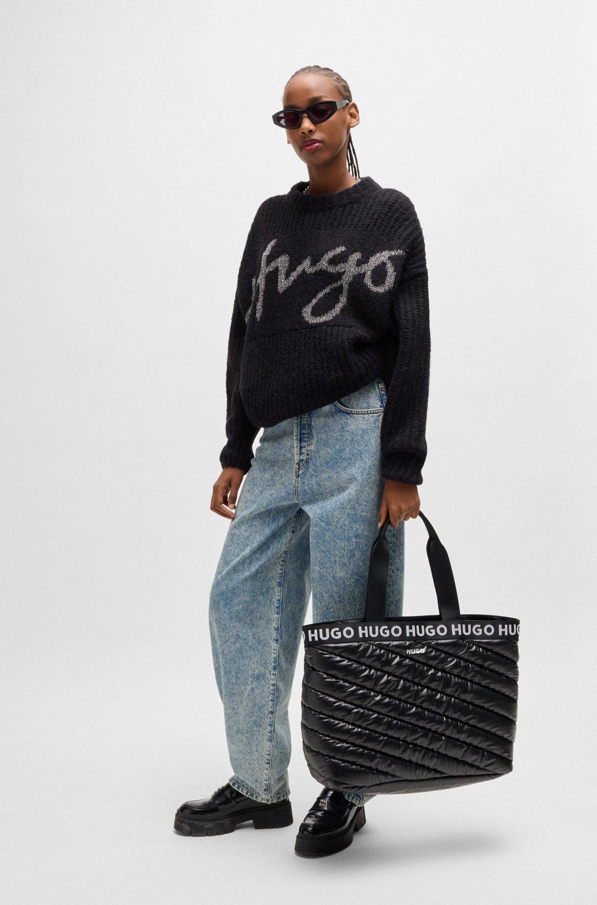 Blue straight-fit jeans with wide leg Product Image