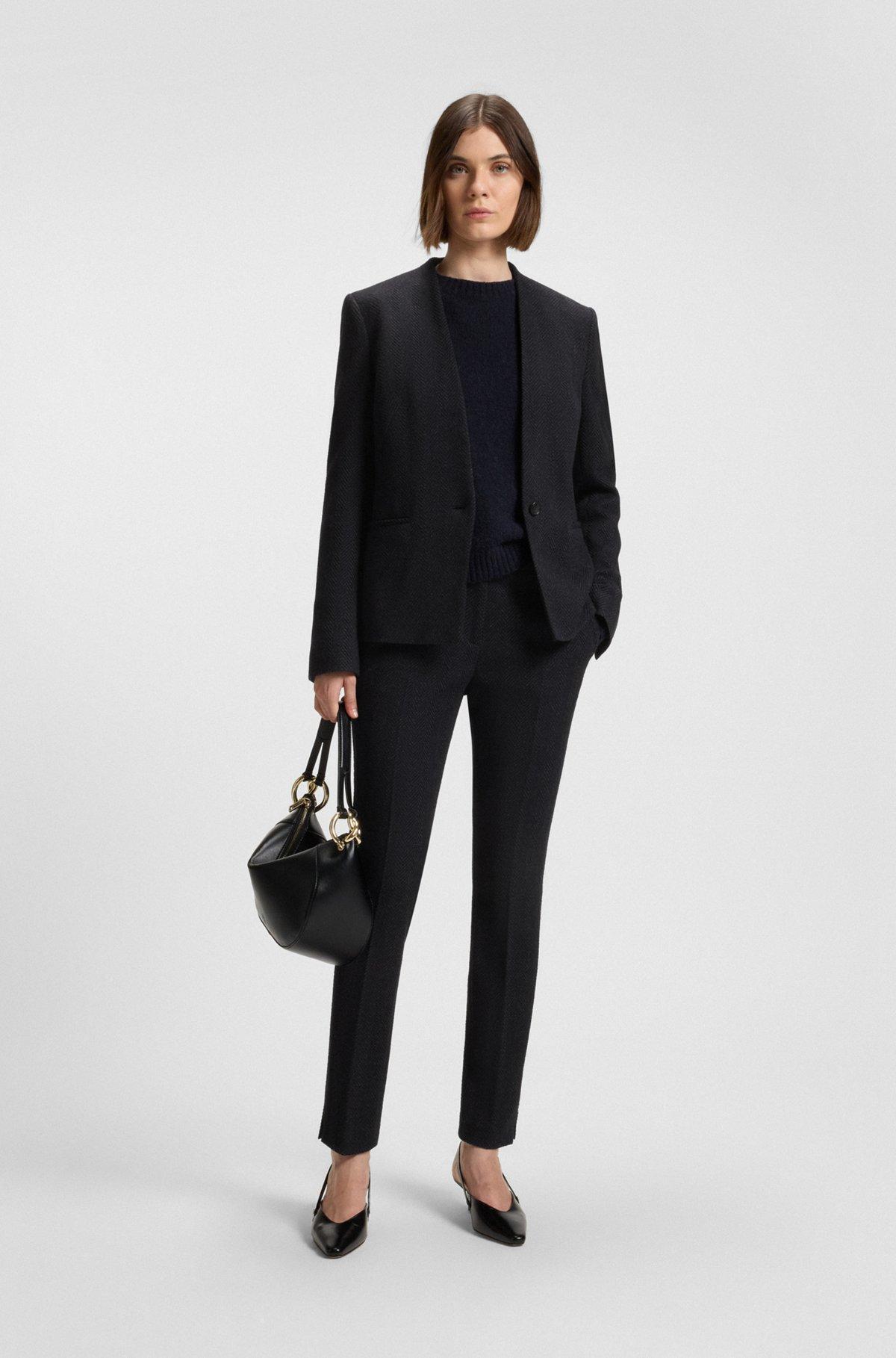 Slim-fit trousers in crease-resistant herringbone stretch jersey Product Image