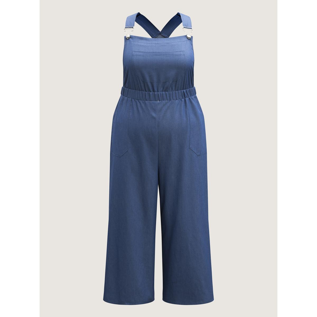 Plus Size Skyblue Stretchy Rayon Overall Straps Denim Jumpsuit Women Sleeveless Non Everyday-Casual Loose Jumpsuits BloomChic 14-16/1X Product Image