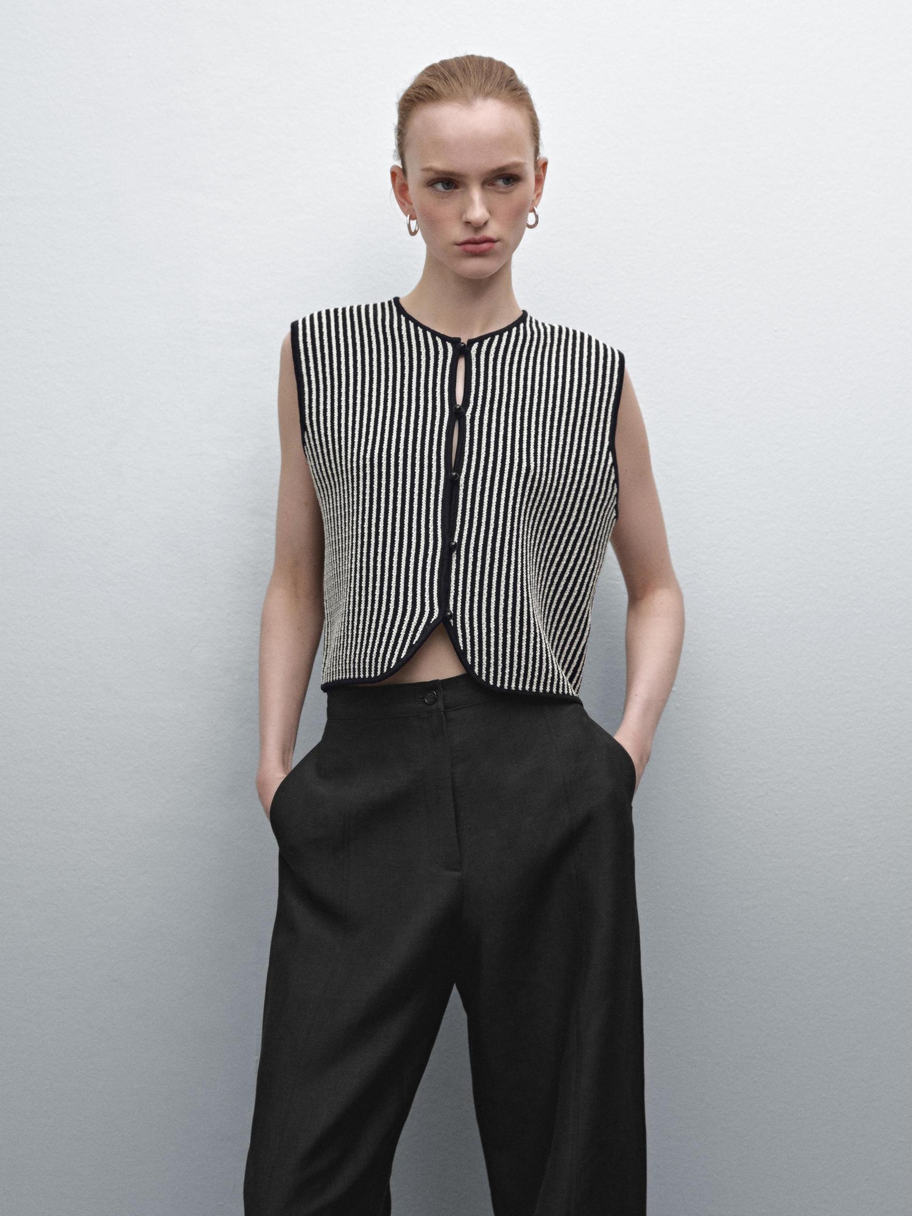 Striped cropped knit vest Product Image