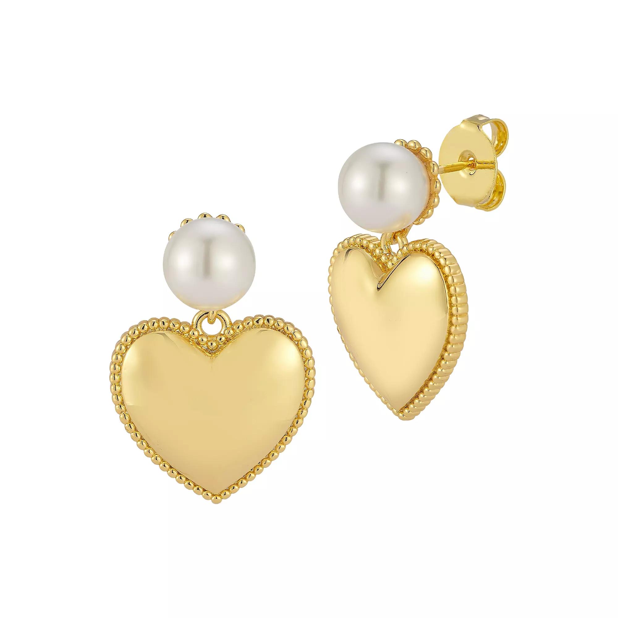 WINX 18k Gold Plated Freshwater Cultured Pearl Heart Drop Earrings, Women's, Gold Tone Product Image