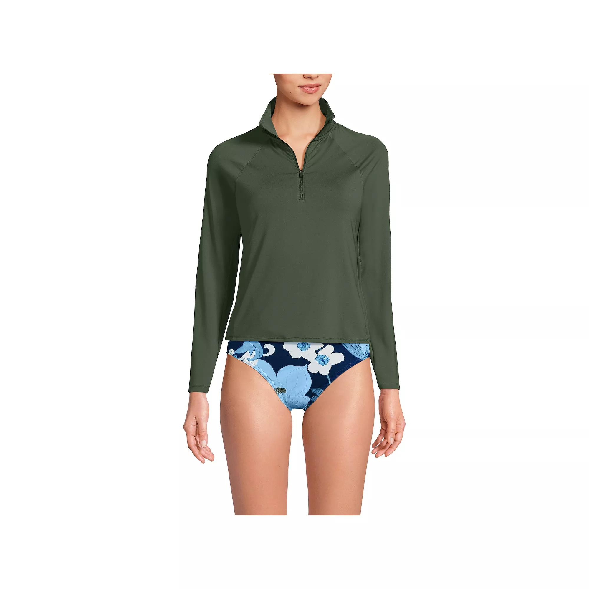 Women's Lands' End Long Sleeve Quarter Zip Swim Top, Size: XS, Icy Mint Green Product Image