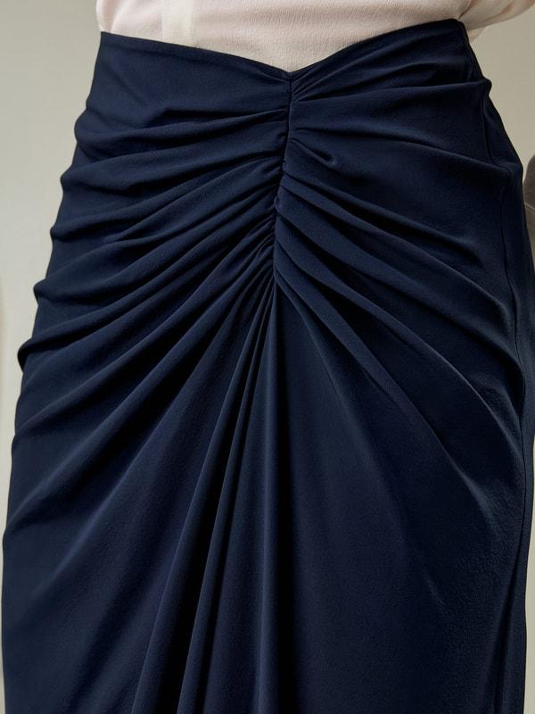 Tucked Drape Silk Midi Skirt Product Image