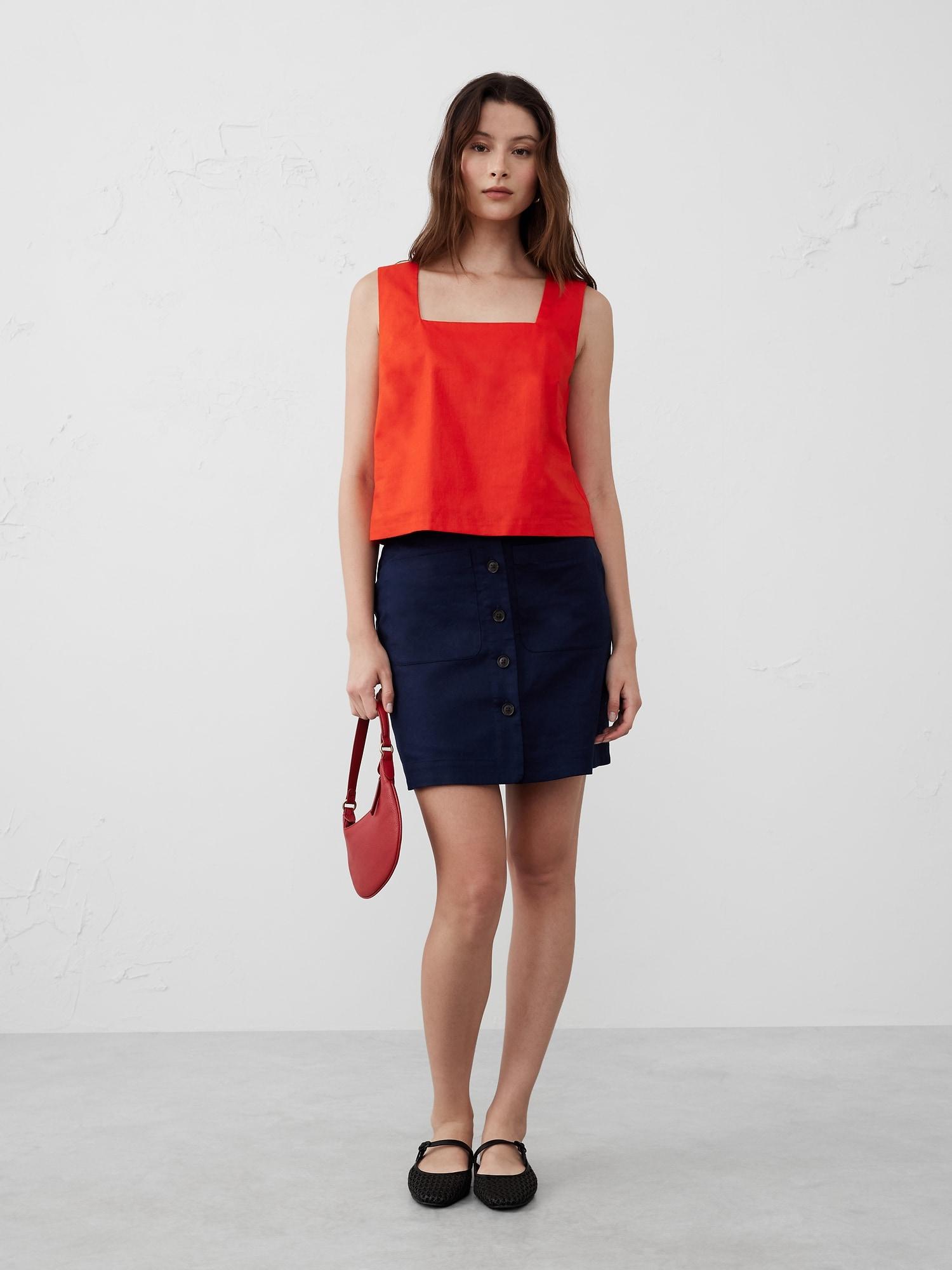 Linen-Blend Square-Neck Top Product Image