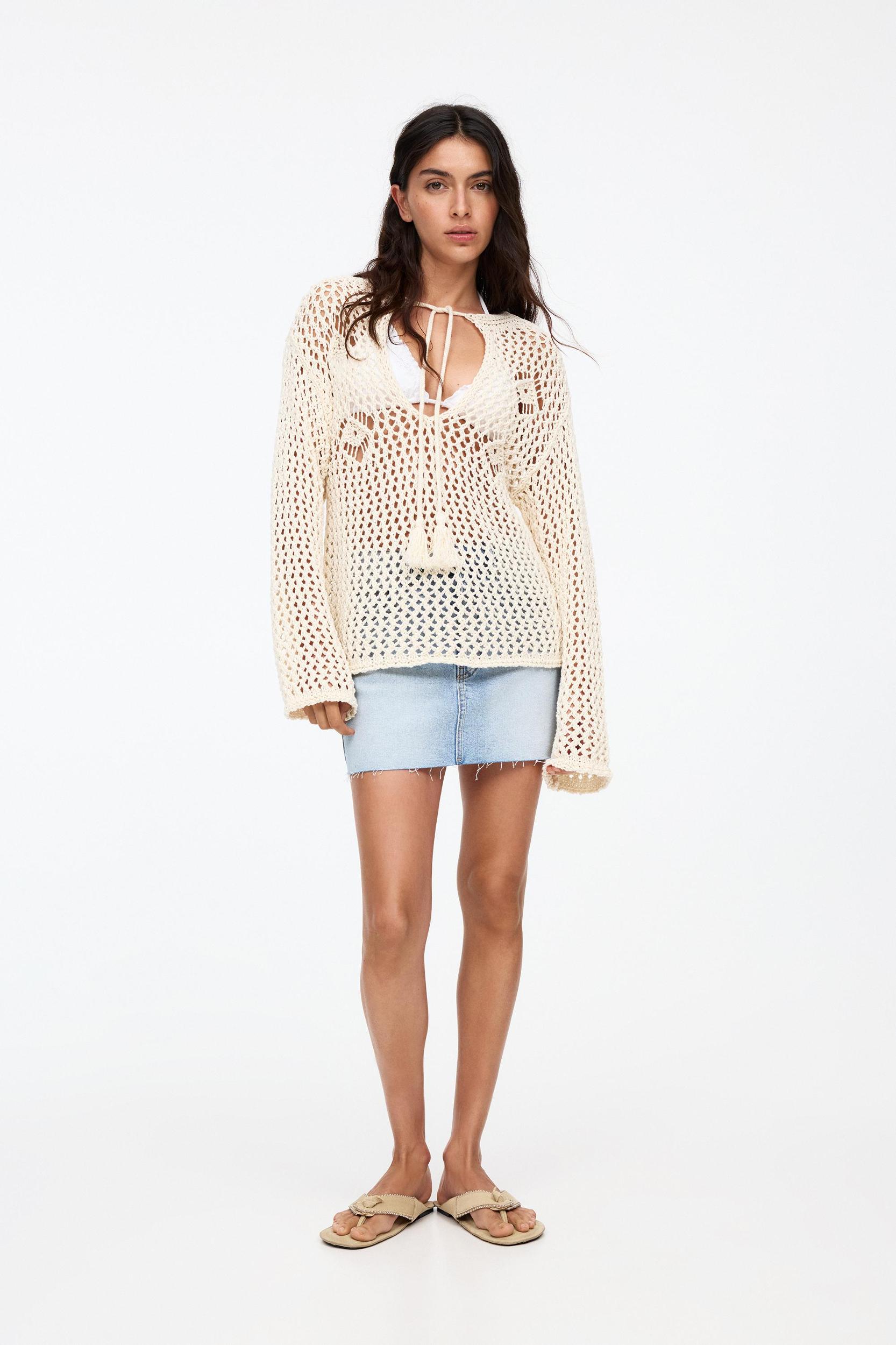 Crochet sweater with drawstring Product Image