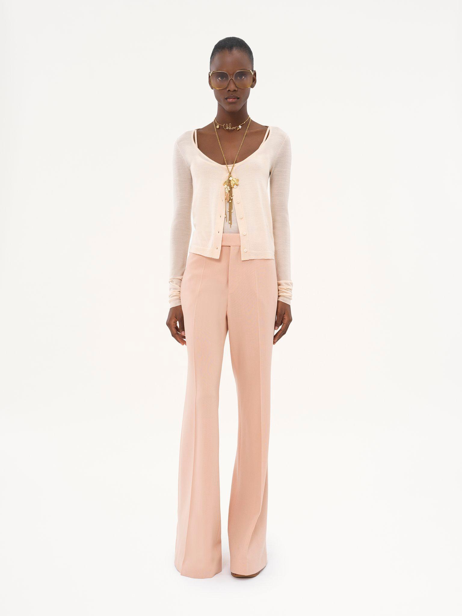 Scoop-neck fitted cardigan in superfine wool knit Product Image