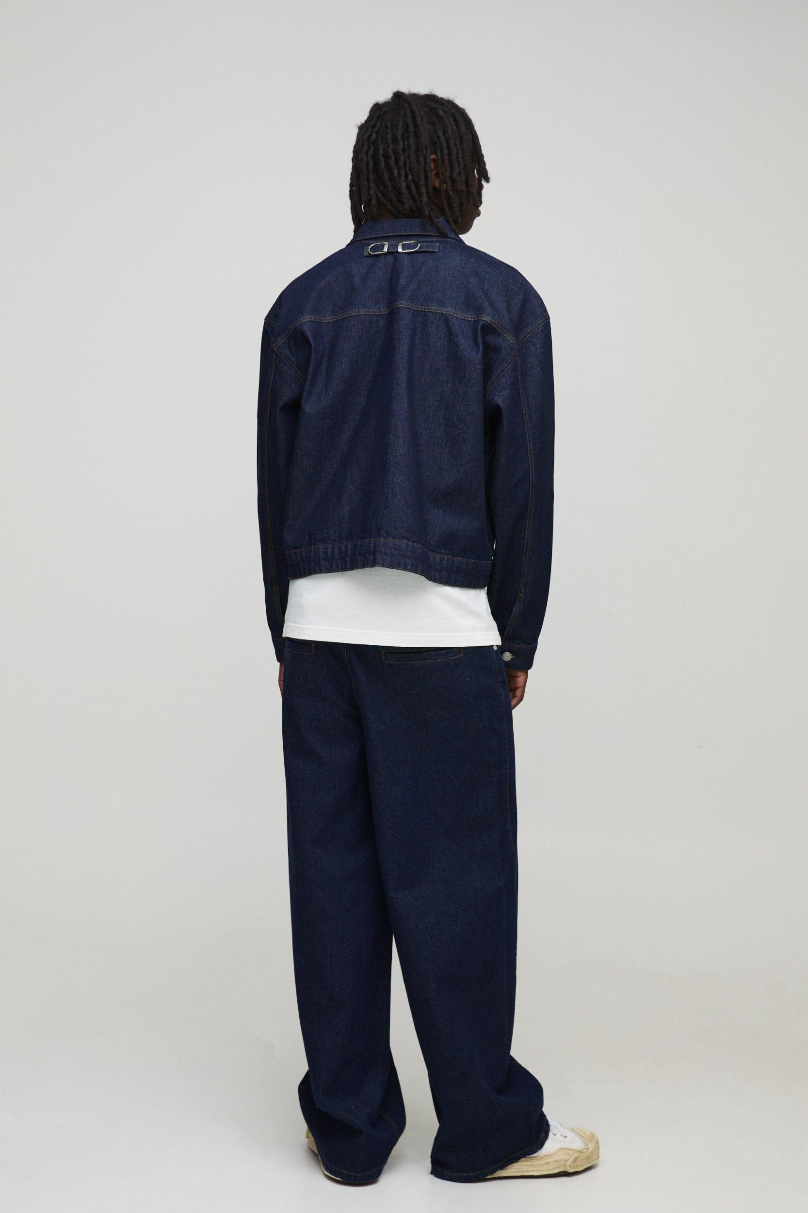 Boxy Contrast Stitch Jean Jacket | boohooMAN USA Product Image