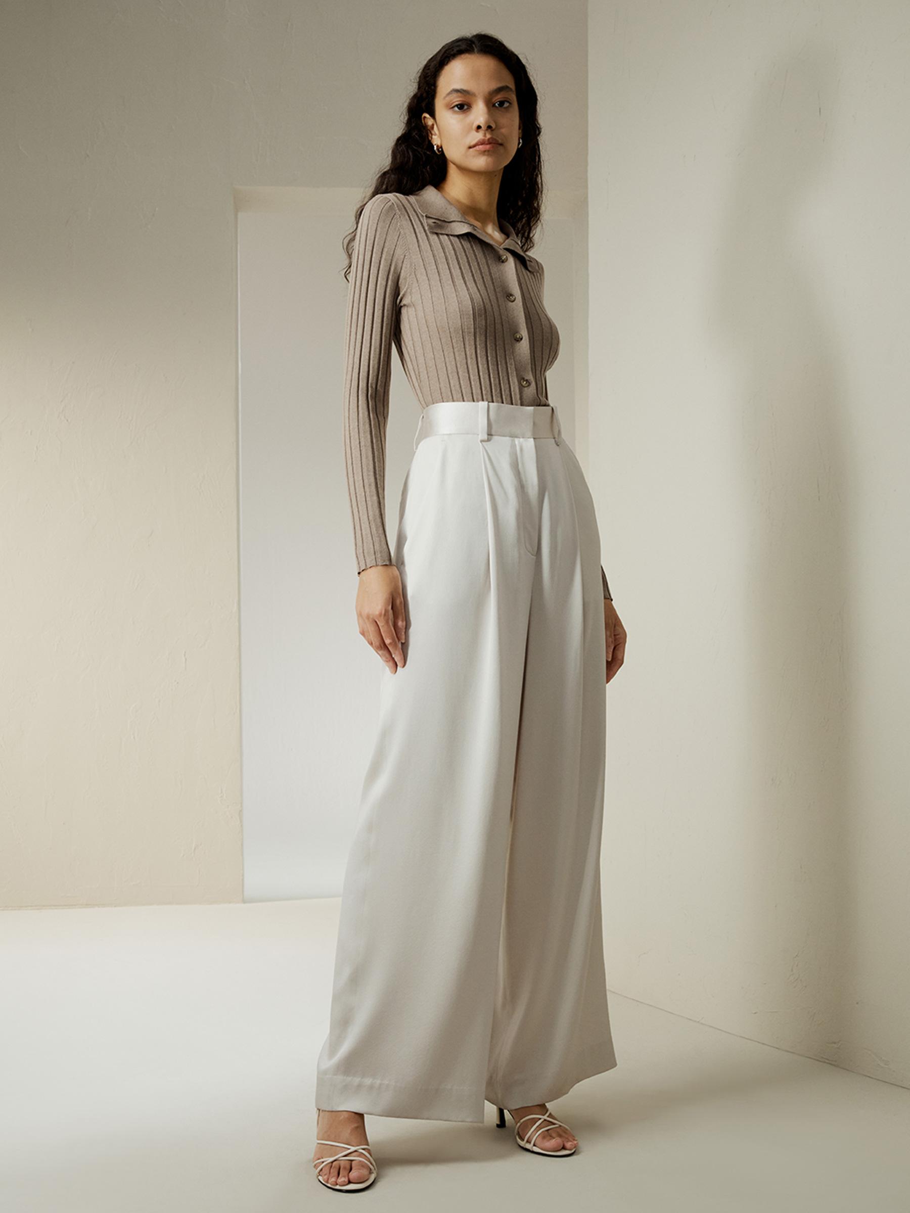 High-Waisted Wide Leg Dense Silk Pants Product Image