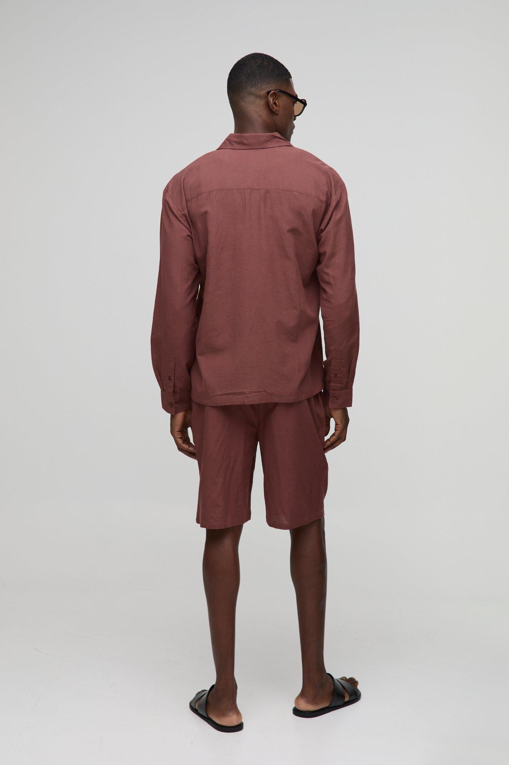 Oversized Long Sleeve Collared Linen Blend Shirt | boohooMAN USA Product Image