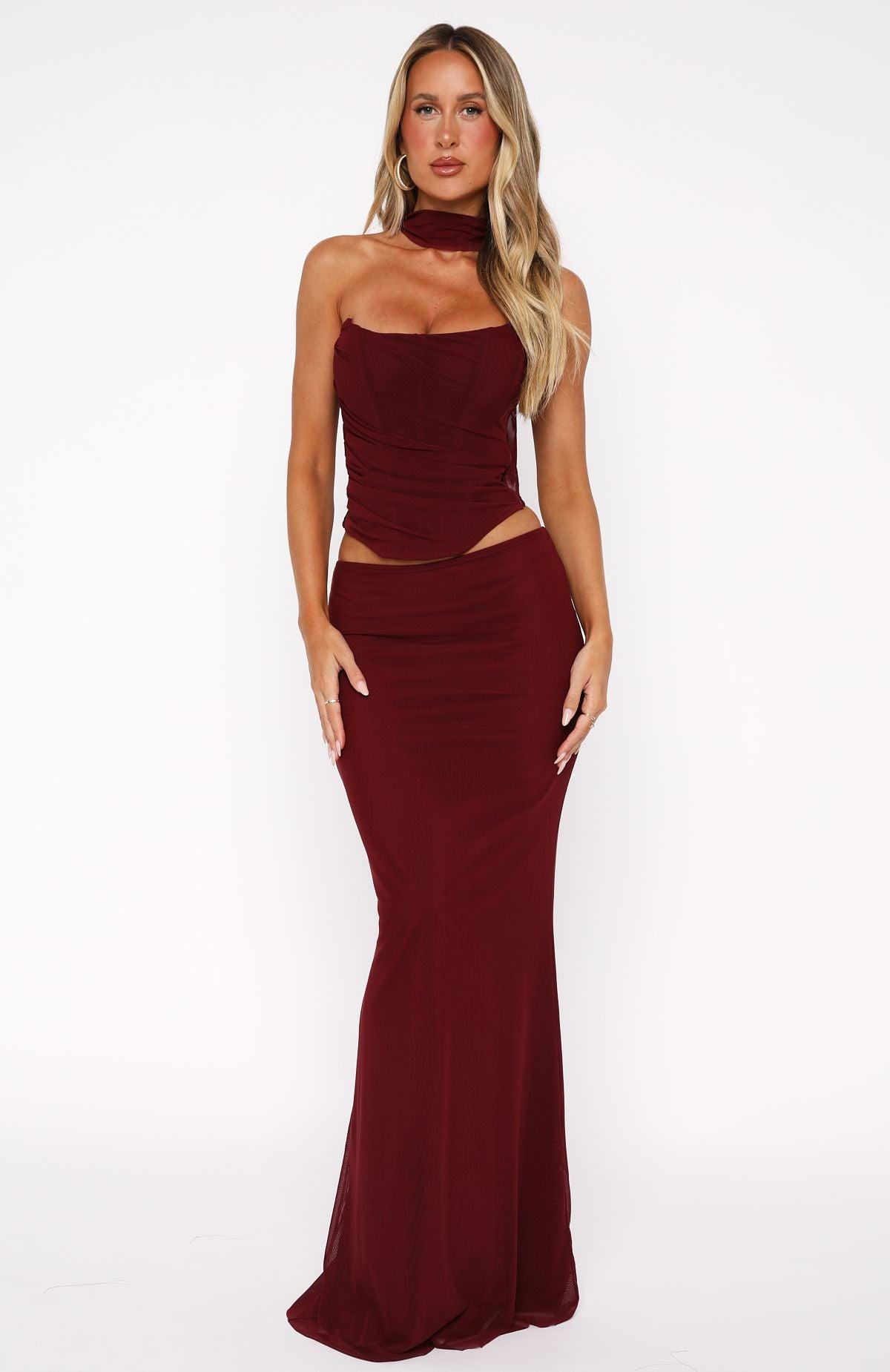 Loving You Maxi Skirt Burgundy Product Image
