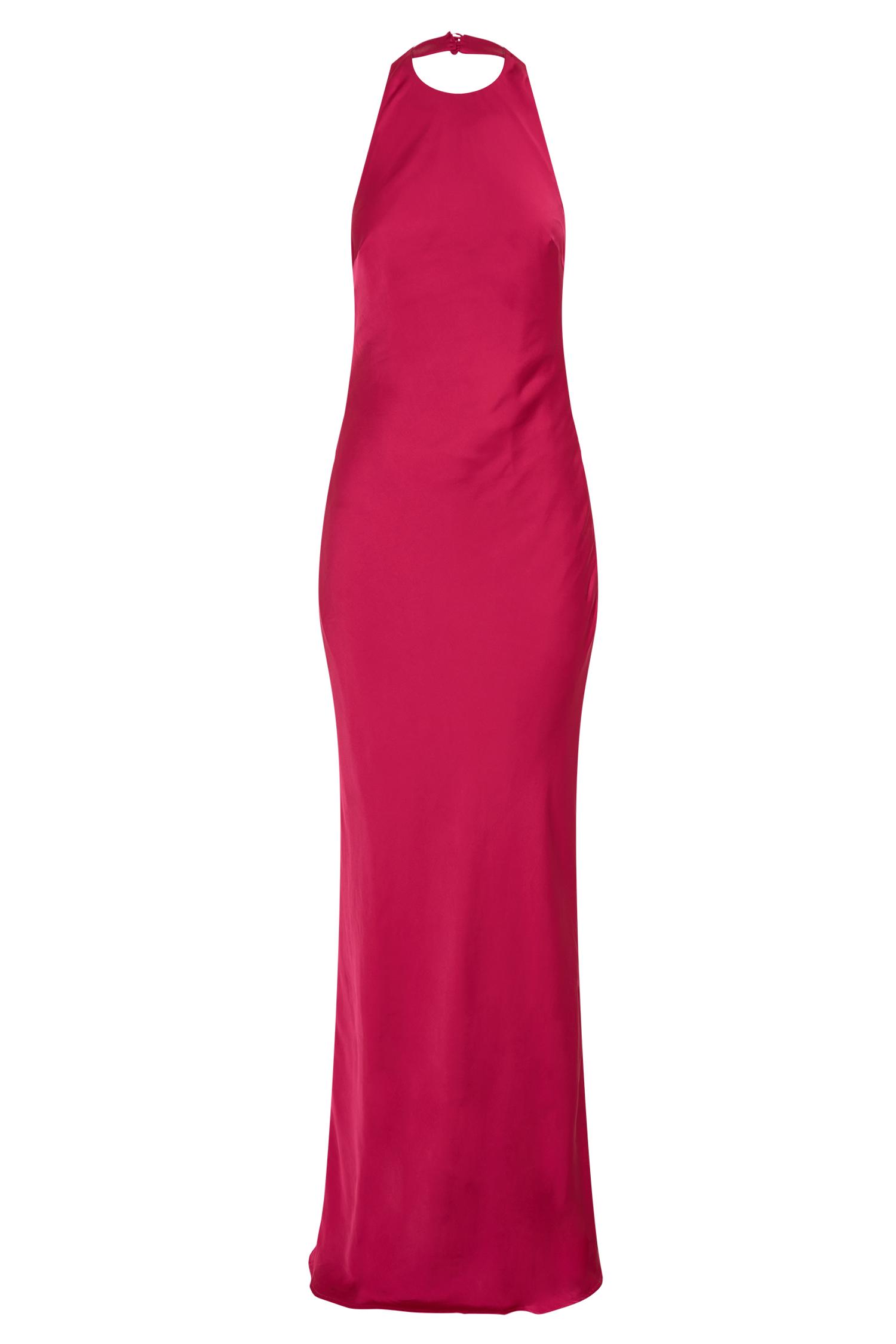 Rinna Satin Halter Maxi Dress - Pink Cherry Product Image