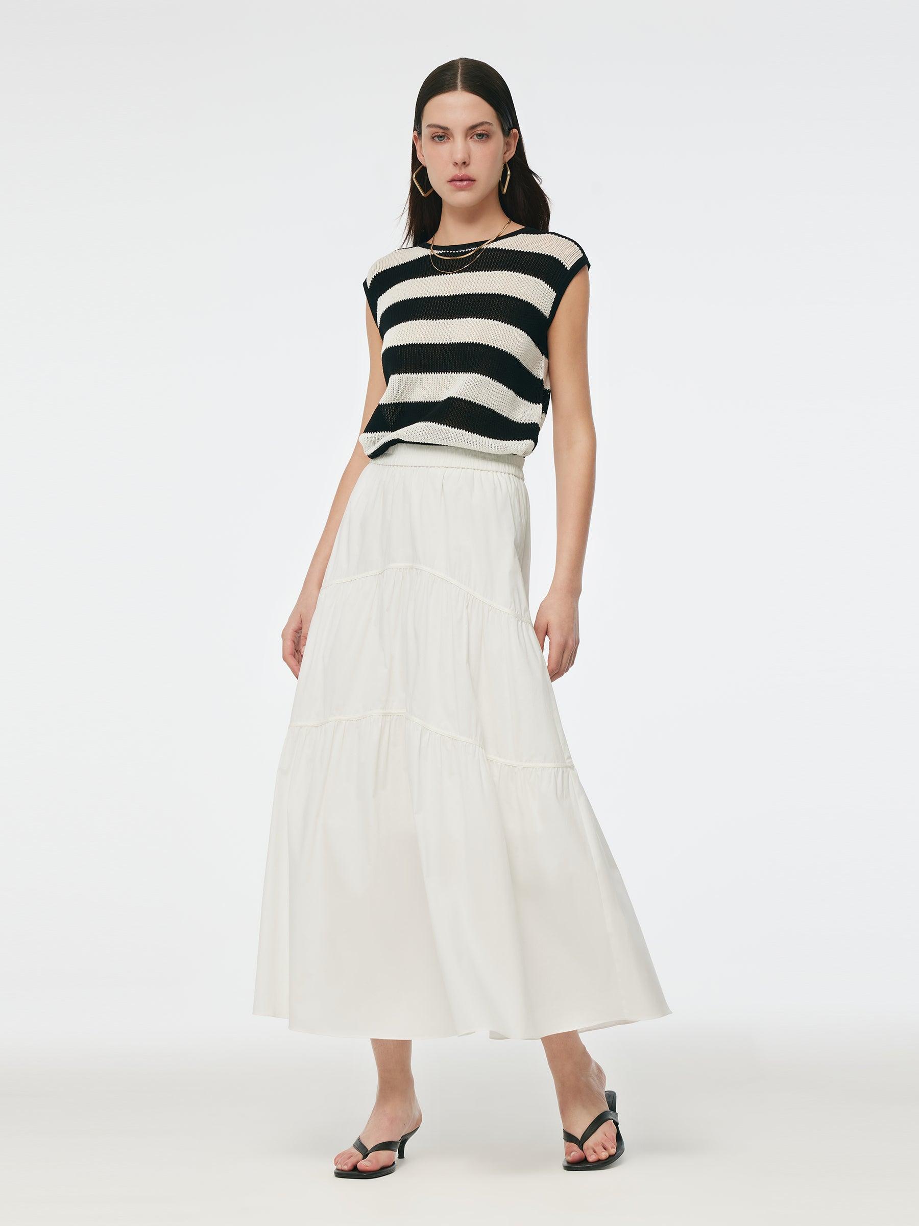 Tencel Blend Stripe Curved Hem Women Knit Tank Top Product Image