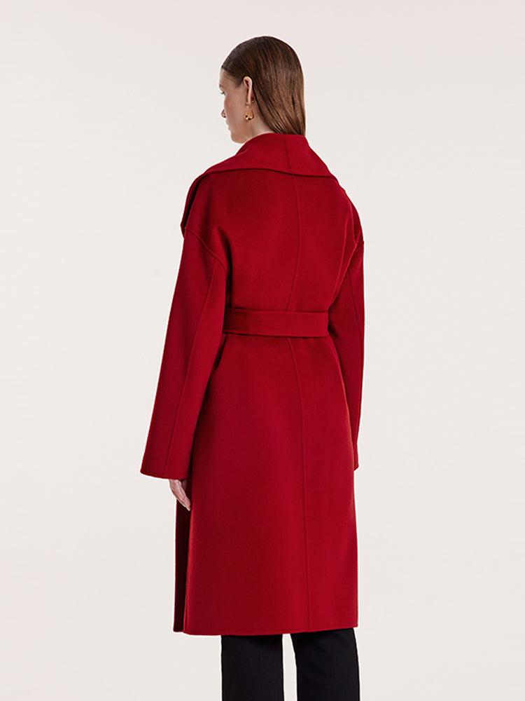 Red Mulberry Silk Wool Lapel Coat Product Image