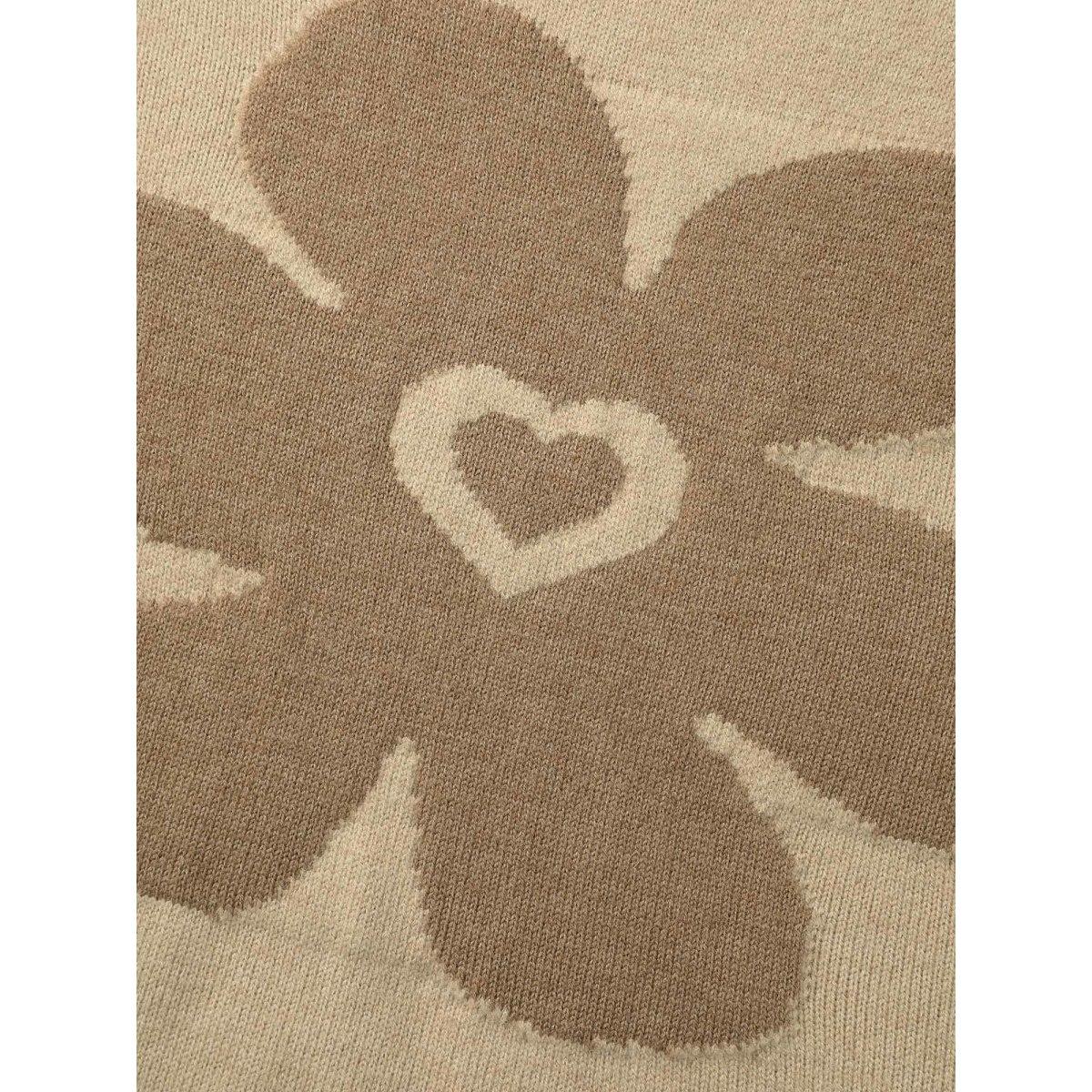 Plus Size Floral Jacquard Contrast Trim Slit Hem Pullover LightBrown Women Casual Long Sleeve Round Neck Everyday Pullovers BloomChic 18-20/2X Product Image