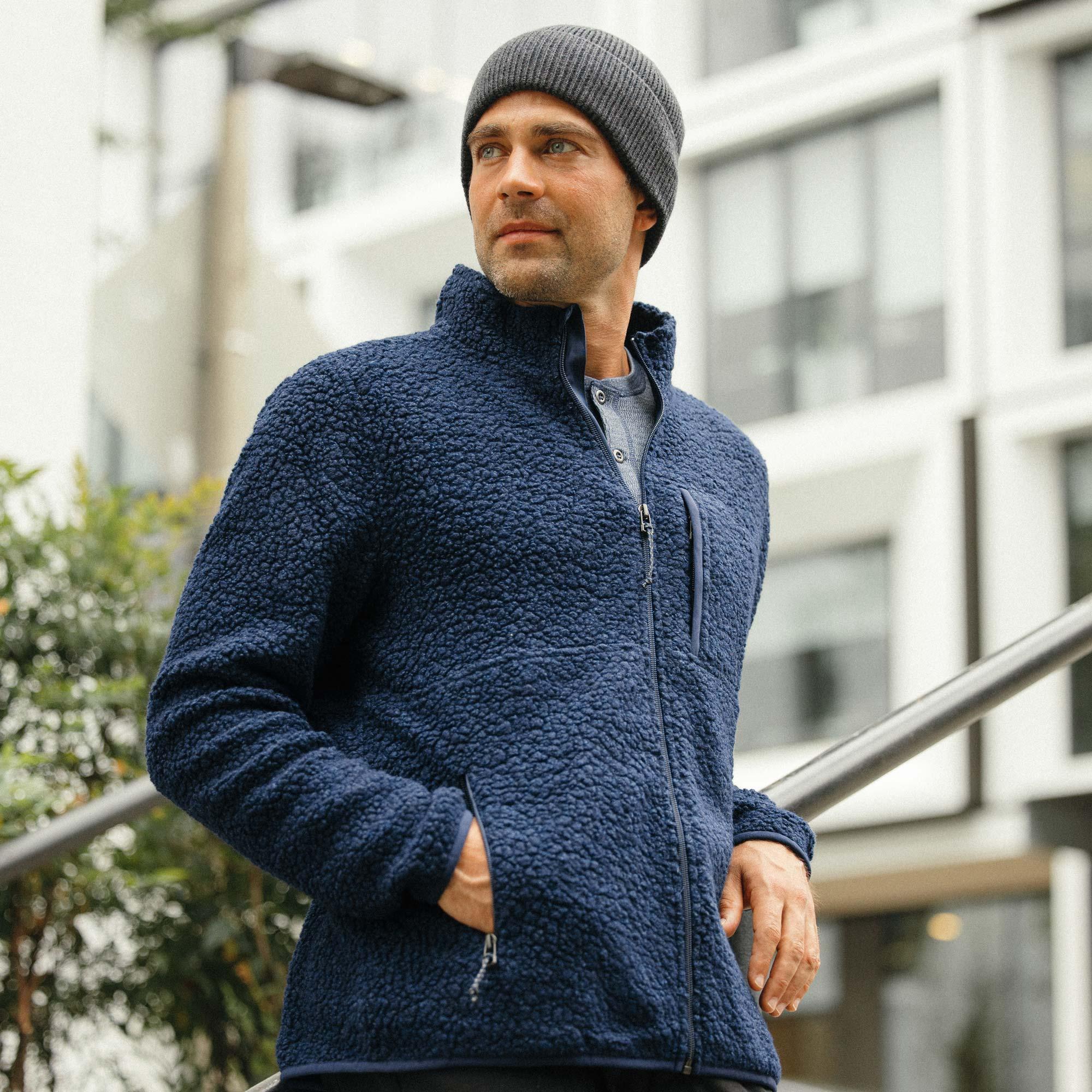 Merino Wool Fleece Jacket | Navy Heather Product Image