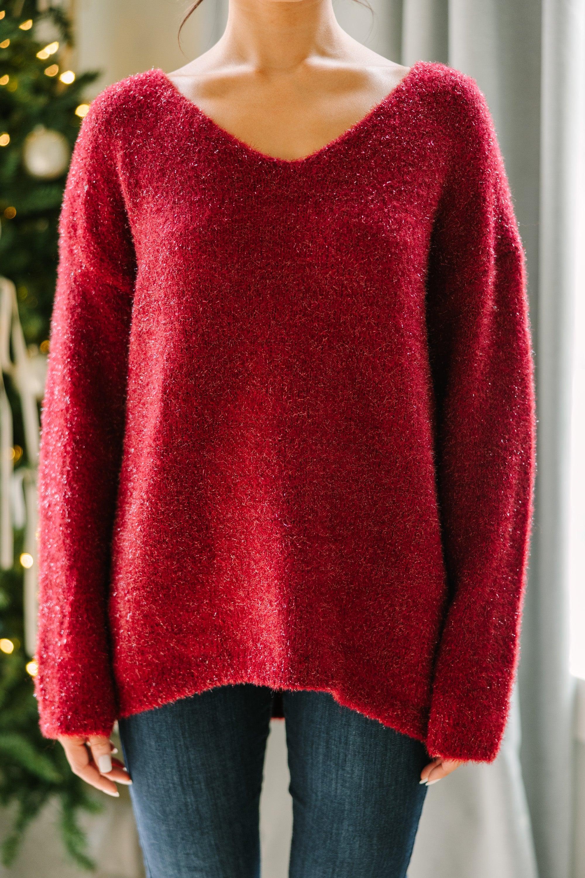 Beat You To It BUrgundy Red Drop Shoulder Sweater Female Product Image