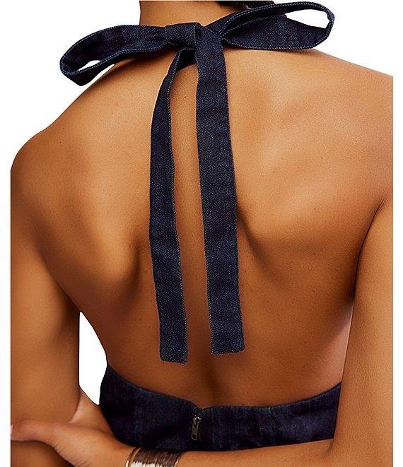 Free People Trevi Denim Sleeveless Plunging Halter Mini Dress Product Image
