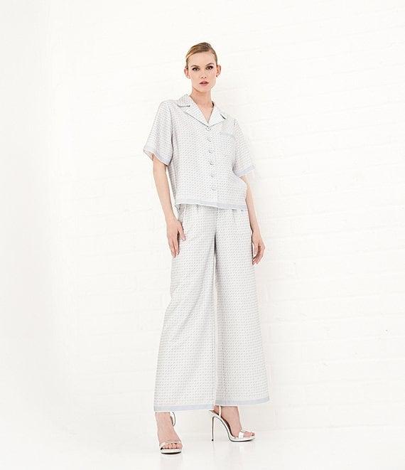 Le' AL.X Logo Print Satin High Waisted Pleated Front Wide Leg Coordinating Pants Product Image