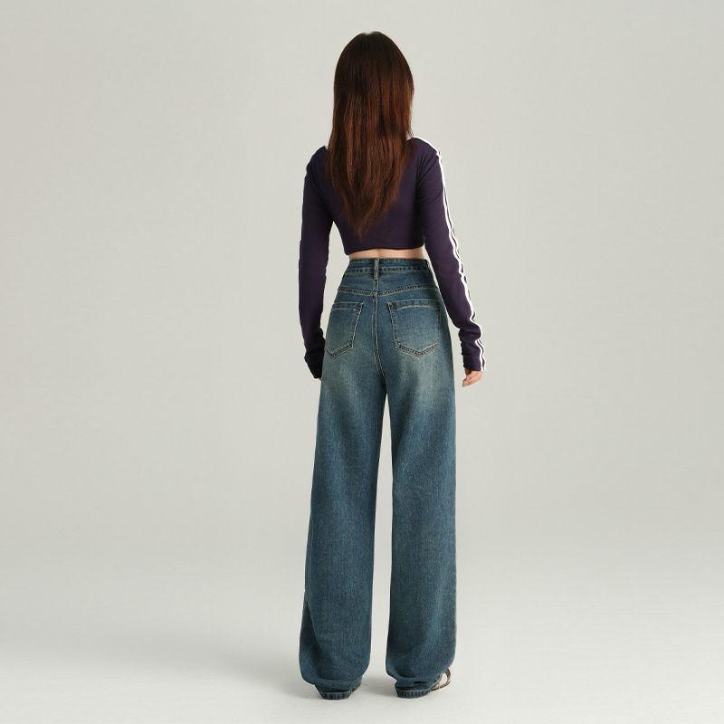 High Rise Washed Loose Fit Jeans Product Image