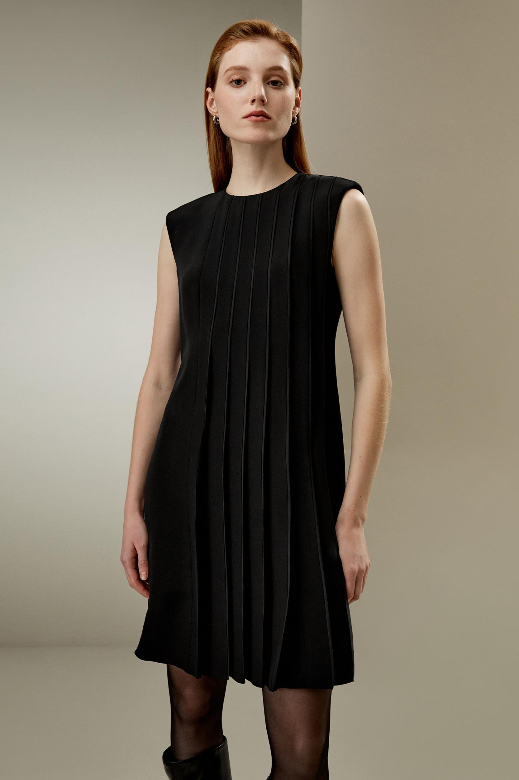 Sleeveless accordion pleated silk dress Product Image