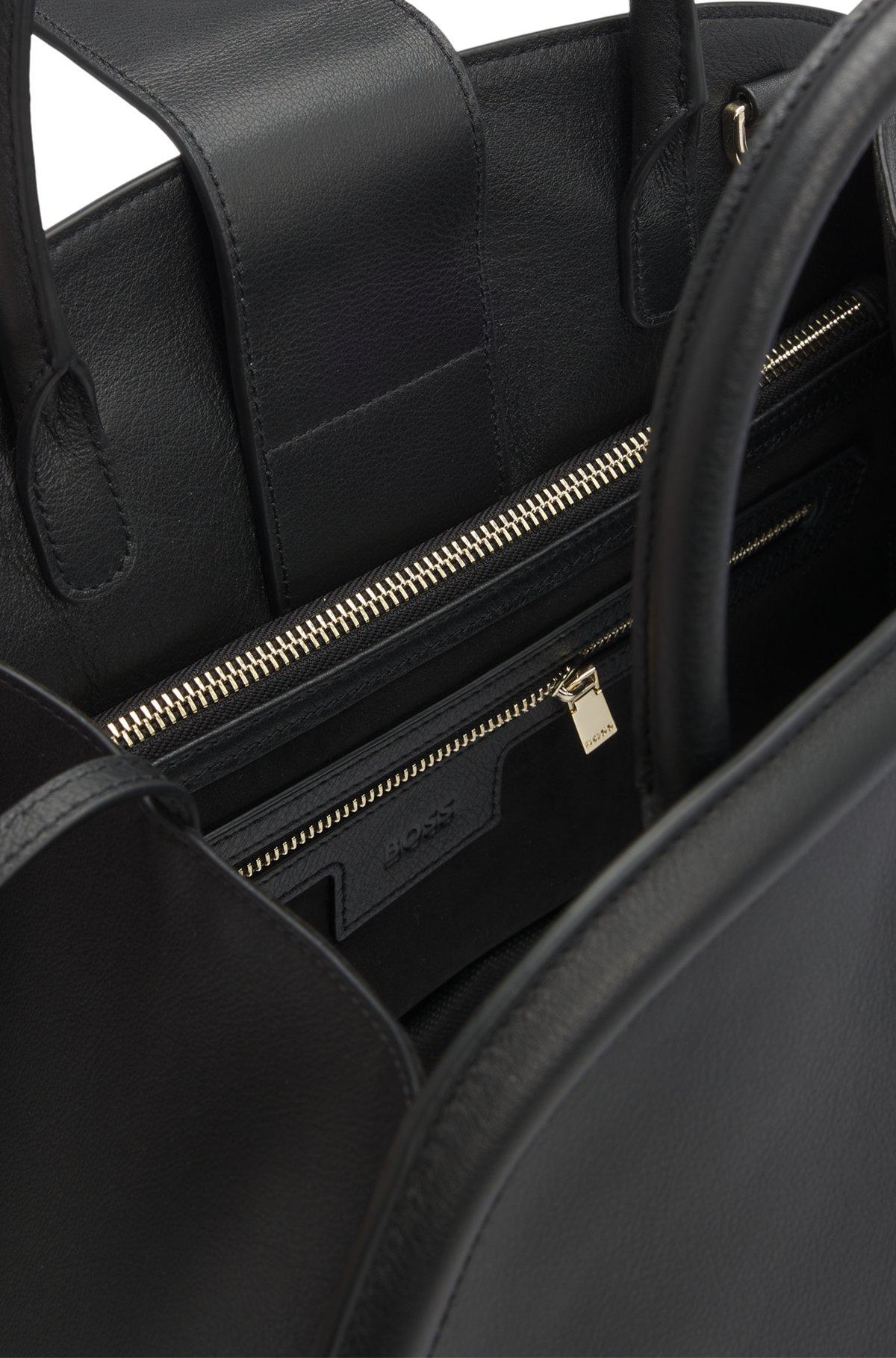 BOSS - Ariell tote bag in grained leather with detachable strap - Black Product Image