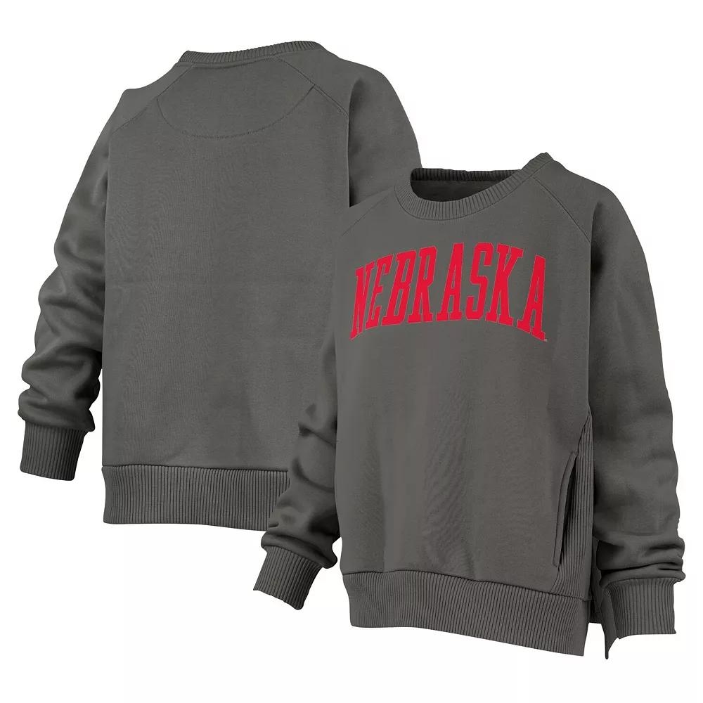 Women's Pressbox Charcoal Nebraska Huskers Pocketed Raglan Pullover Sweatshirt,  Product Image