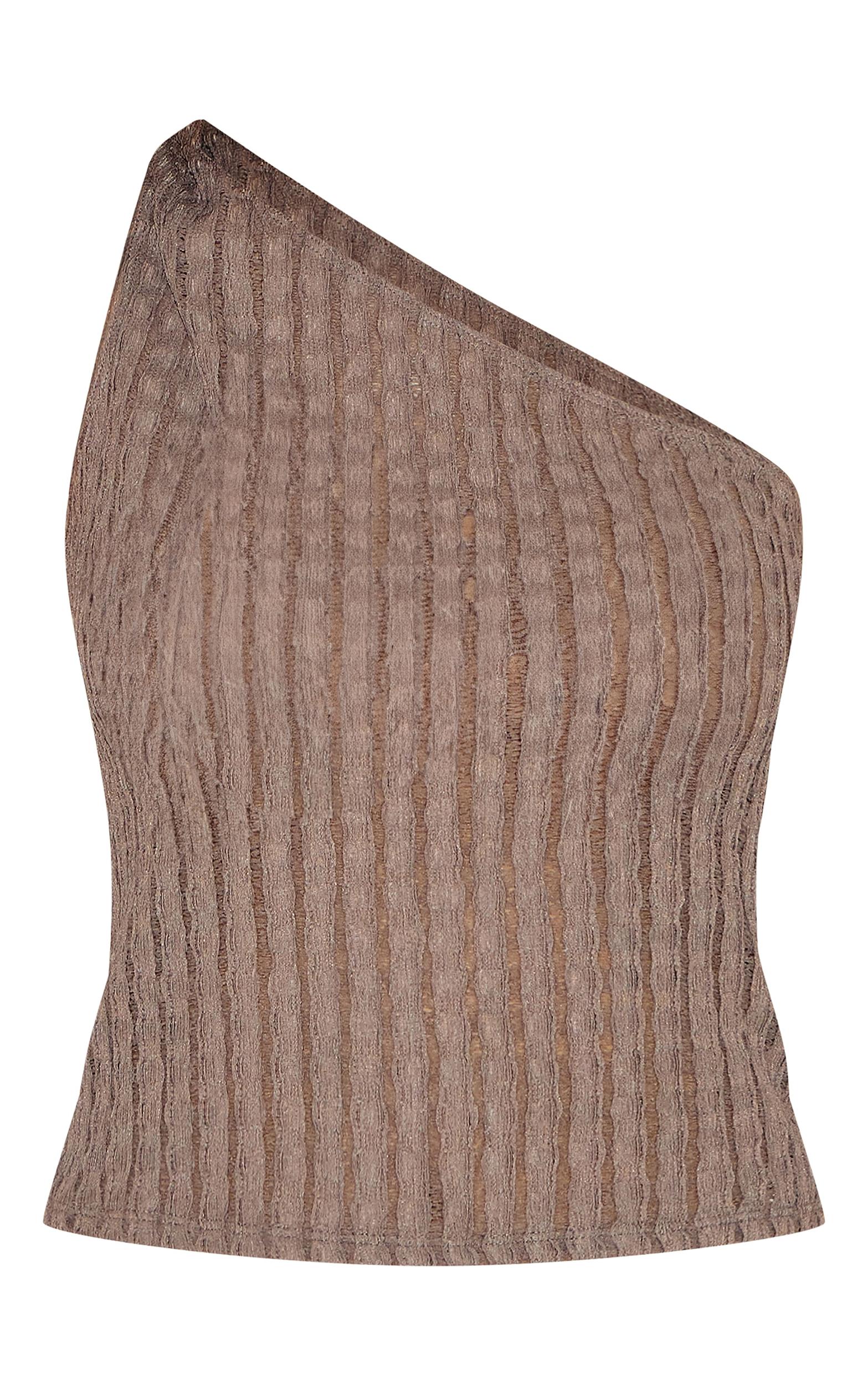 Taupe Textured Knot Detail One Shoulder Long Top Product Image