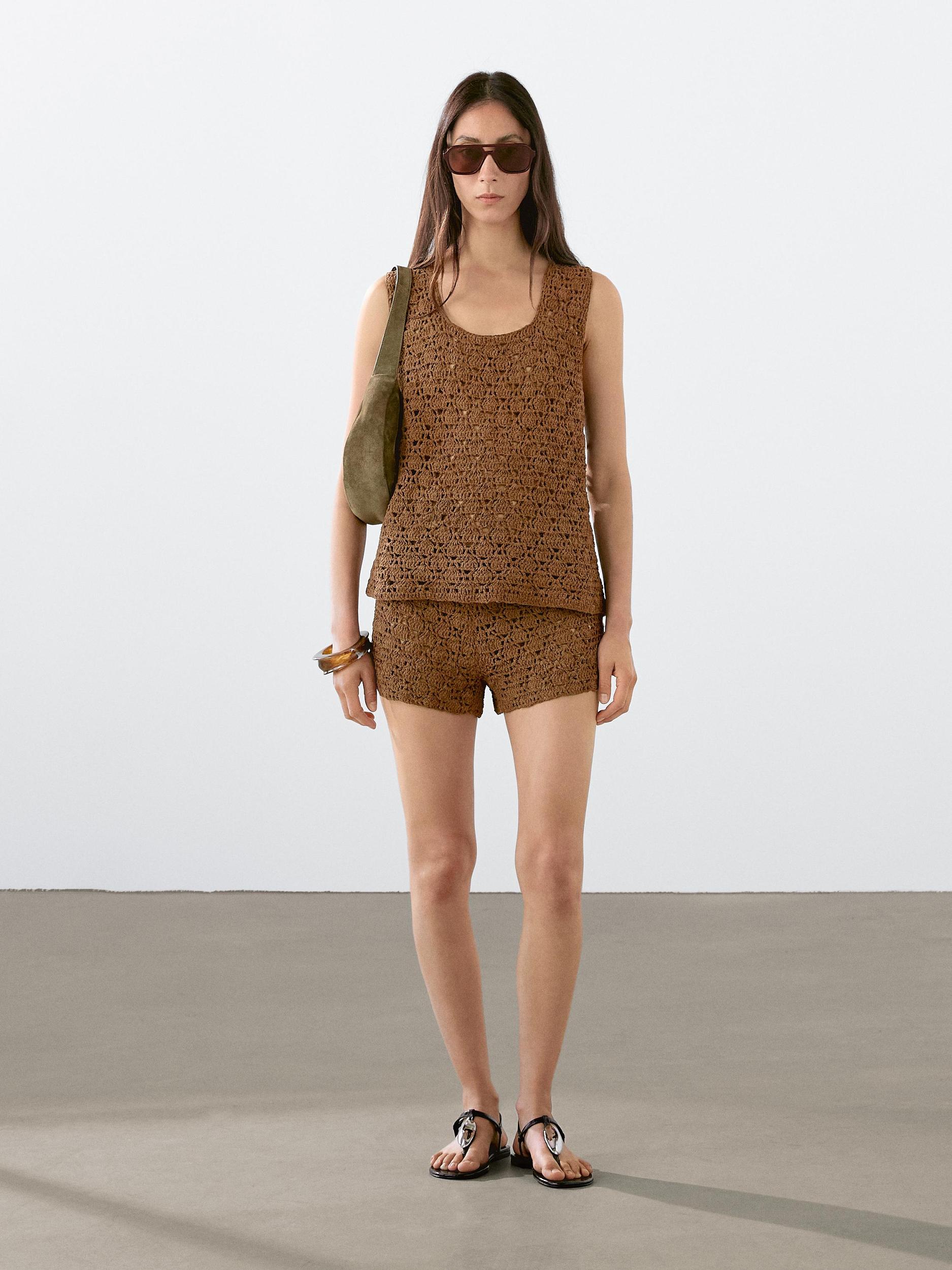 Suede leather crochet shorts Product Image
