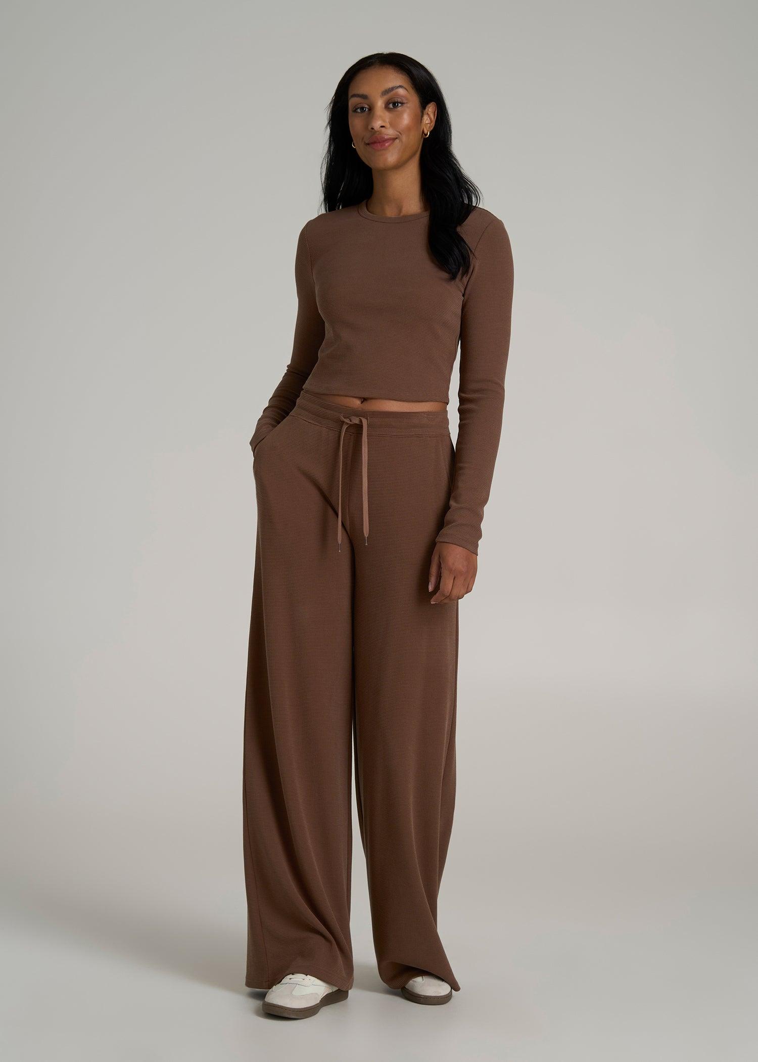 Mid-Rise Waffle Wide-Leg Pants for Tall Women in Otter Brown Product Image