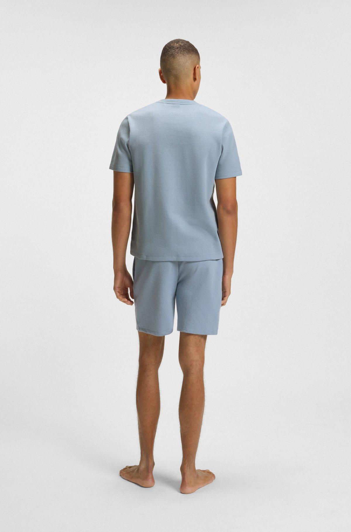 BOSS - Waffle-structured pajama T-shirt with embroidered logo - Light Blue Product Image