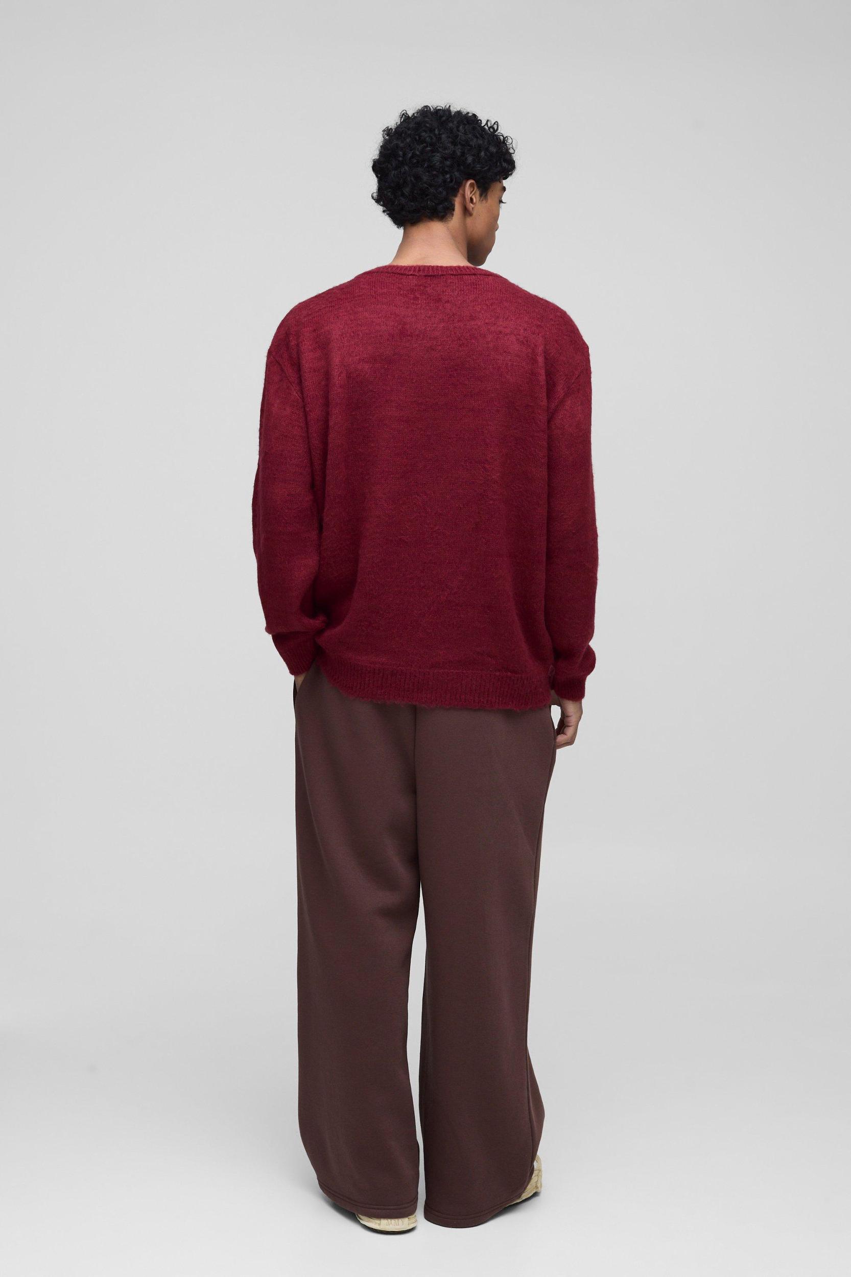 Fluffy Knit Crew Neck Oversized Sweater | boohooMAN USA Product Image