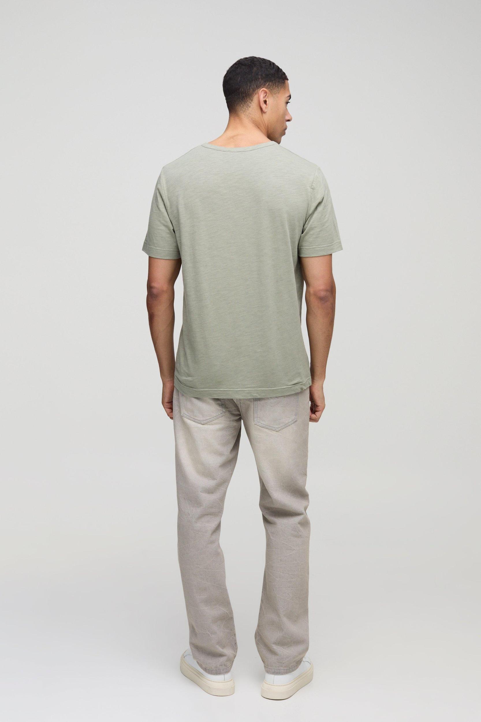 Regular Fit Button Neck Slub T-Shirt | boohooMAN USA Product Image
