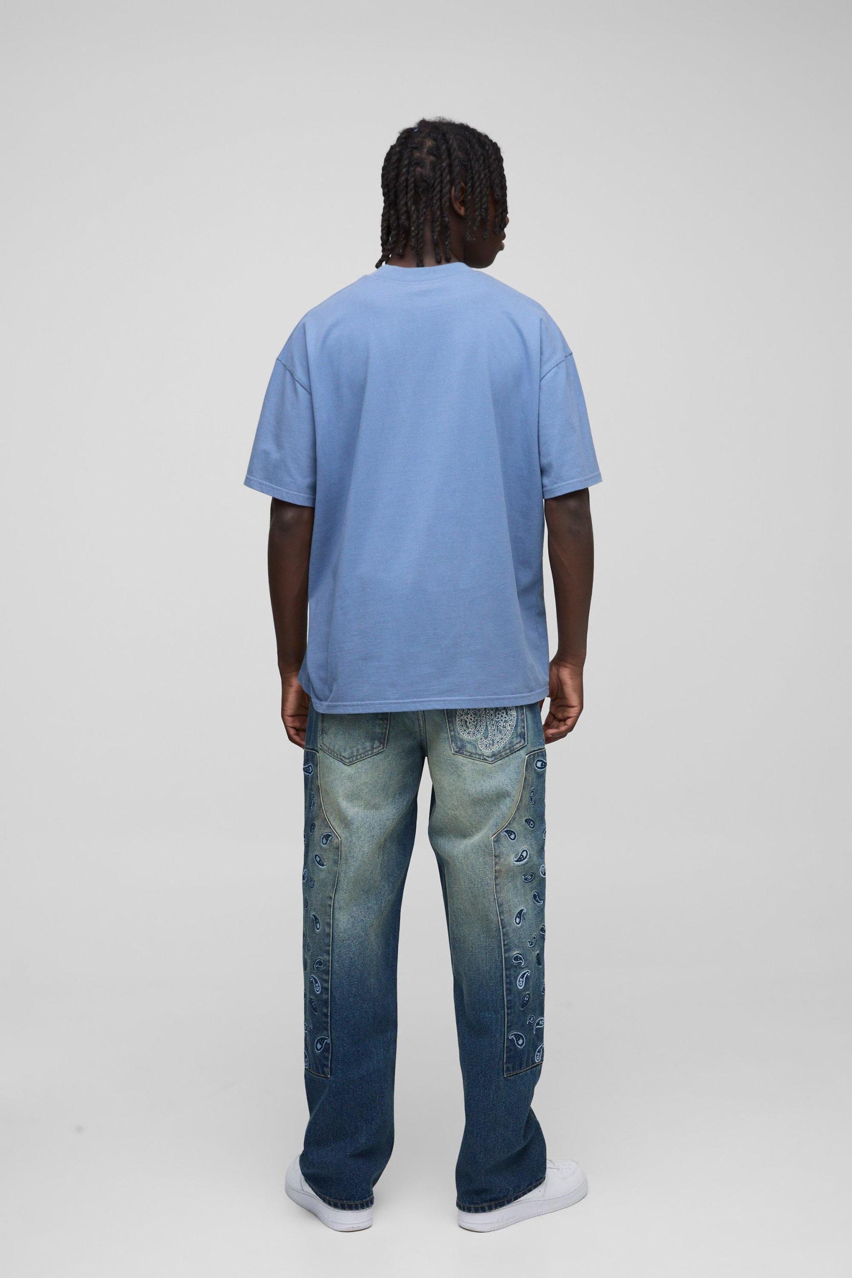 Relaxed Fit Paisley Embroidered Jeans | boohooMAN USA Product Image